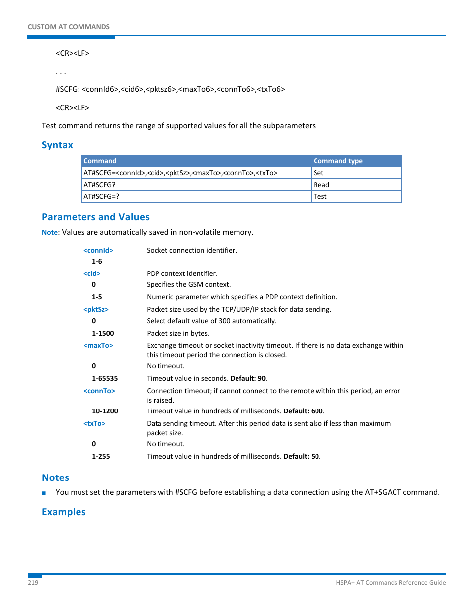Syntax, Parameters and values, Notes | Examples | Synaccess Networks NP-0801DTM User Manual | Page 219 / 330