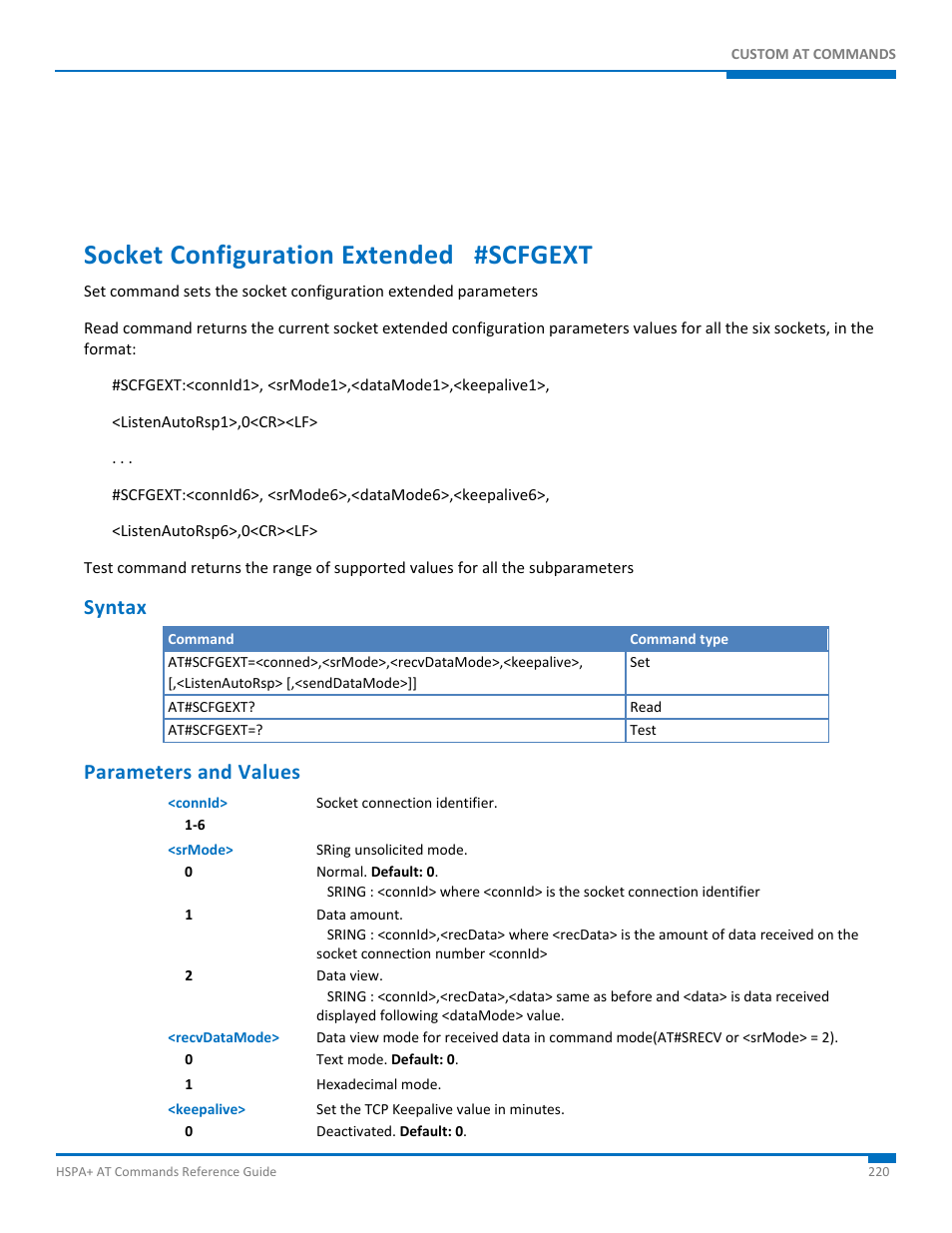 Socket configuration extended #scfgext, Syntax, Parameters and values | Synaccess Networks NP-0801DTM User Manual | Page 220 / 330