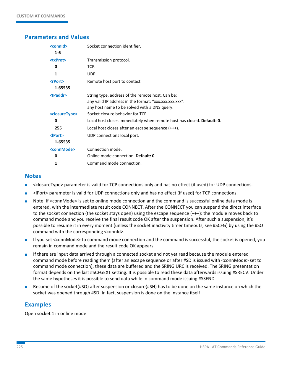 Parameters and values, Notes, Examples | Synaccess Networks NP-0801DTM User Manual | Page 225 / 330