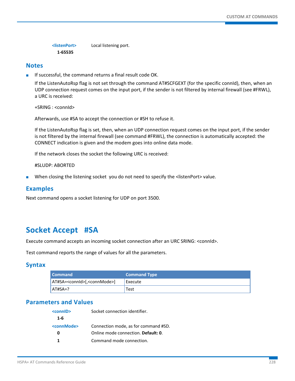 Notes, Examples, Socket accept #sa | Syntax, Parameters and values | Synaccess Networks NP-0801DTM User Manual | Page 228 / 330