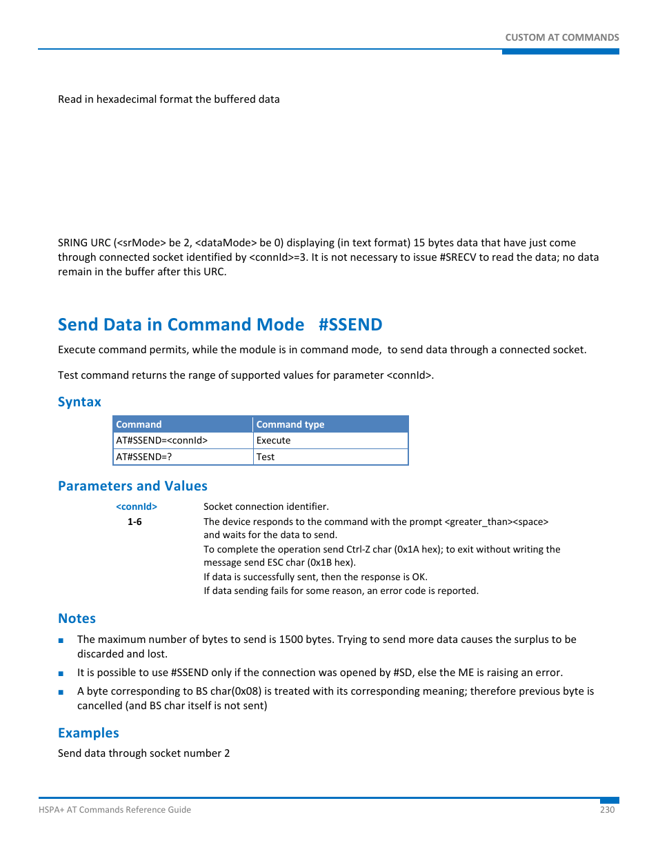 Send data in command mode #ssend, Syntax, Parameters and values | Notes, Examples | Synaccess Networks NP-0801DTM User Manual | Page 230 / 330