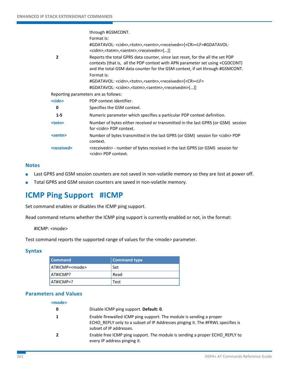 Notes, Icmp ping support #icmp, Syntax | Parameters and values | Synaccess Networks NP-0801DTM User Manual | Page 261 / 330