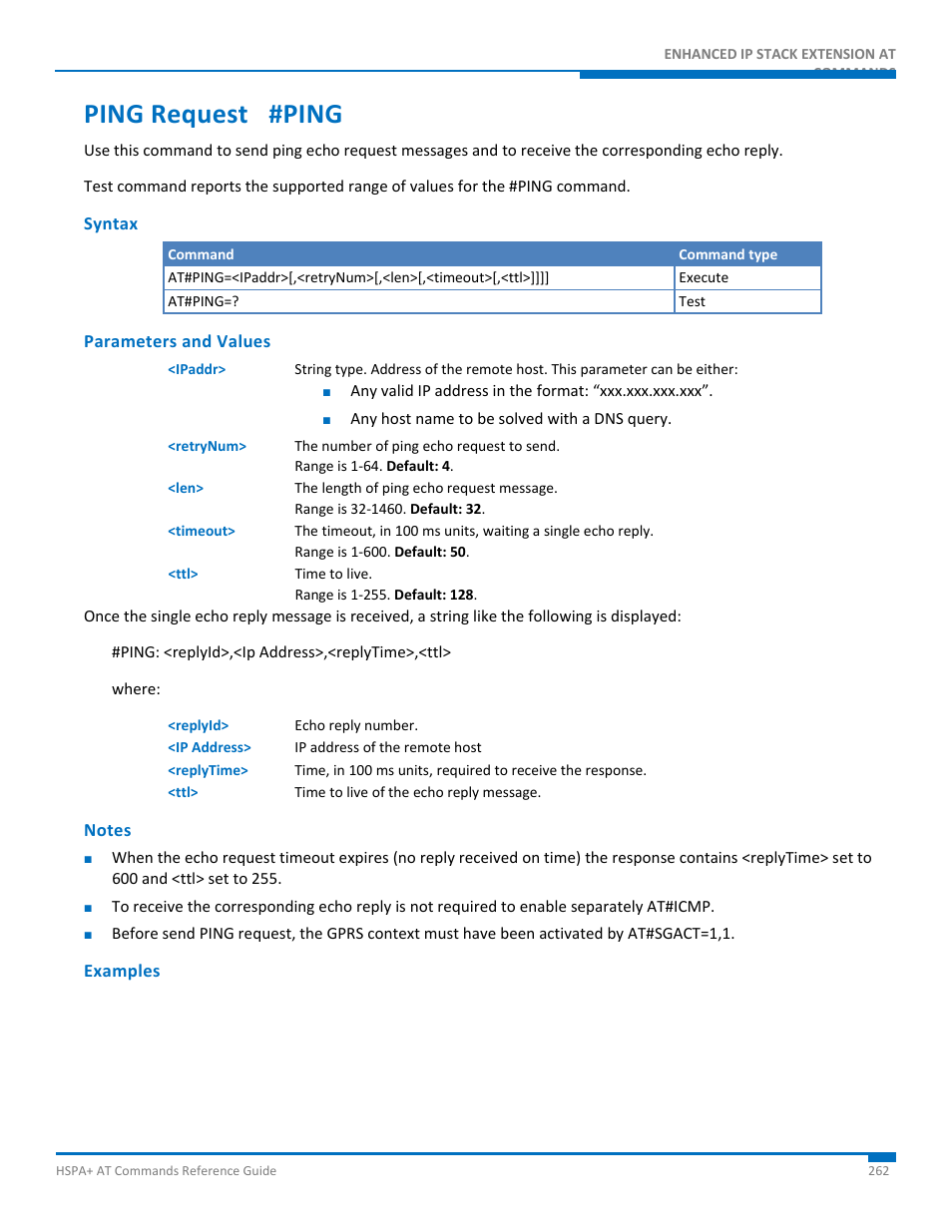 Ping request #ping, Syntax, Parameters and values | Notes, Examples | Synaccess Networks NP-0801DTM User Manual | Page 262 / 330