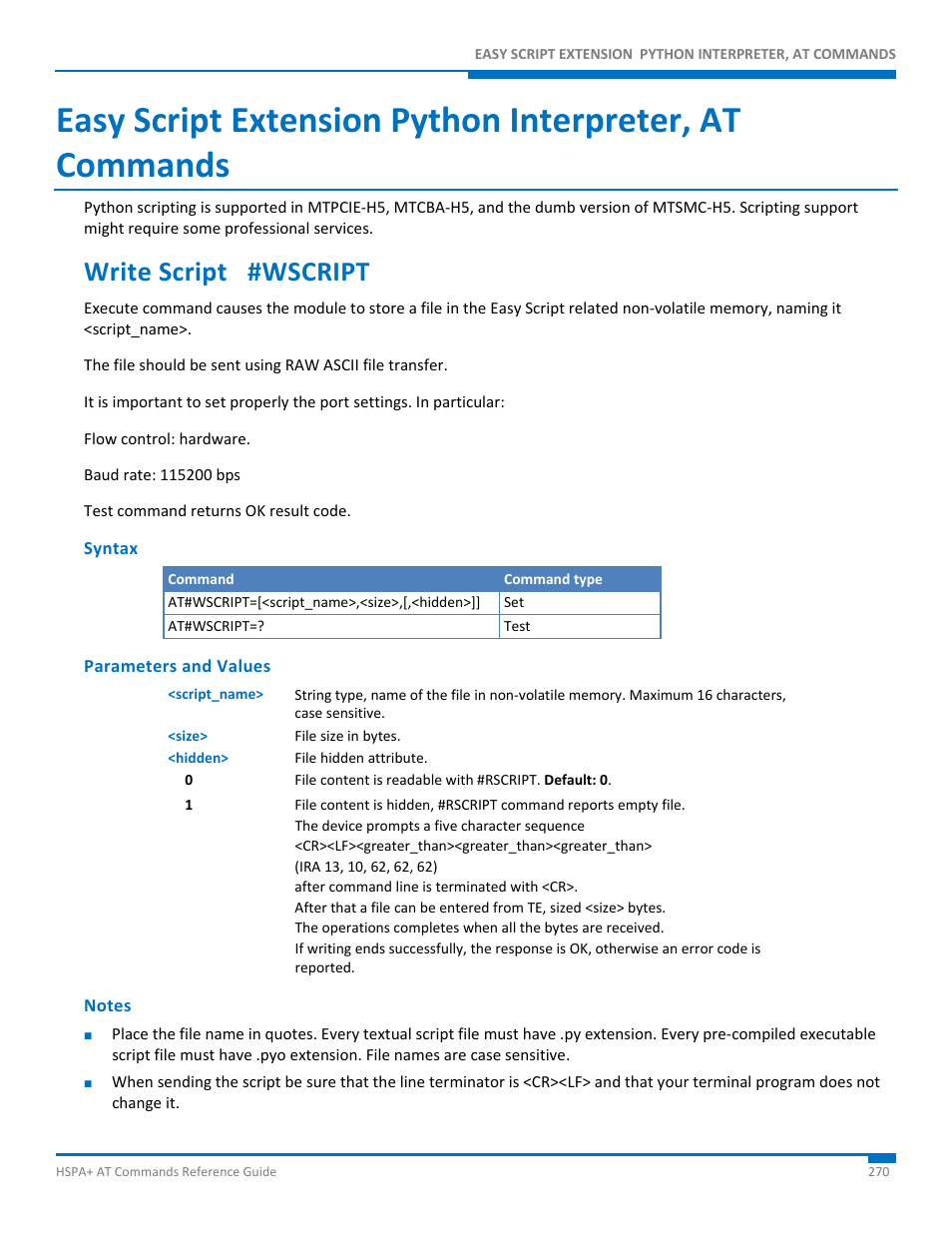 Write script #wscript, Syntax, Parameters and values | Notes | Synaccess Networks NP-0801DTM User Manual | Page 270 / 330