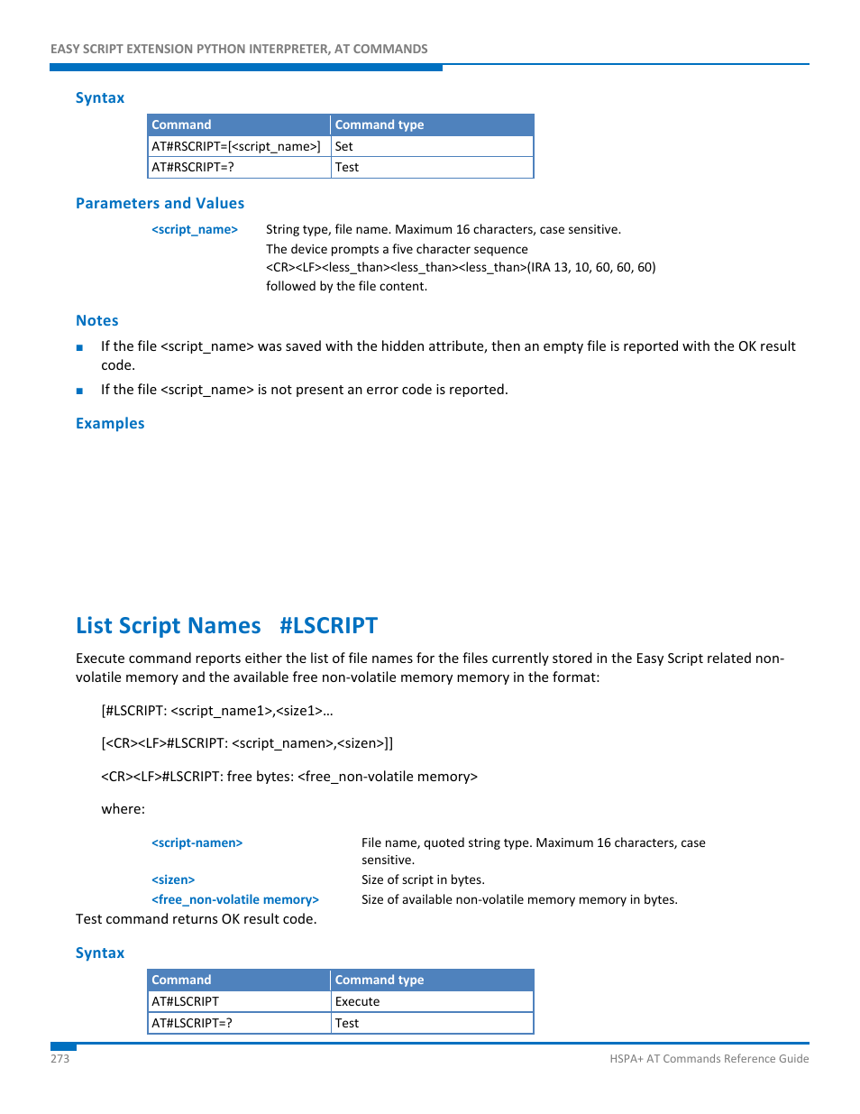 Syntax, Parameters and values, Notes | Examples, List script names #lscript | Synaccess Networks NP-0801DTM User Manual | Page 273 / 330