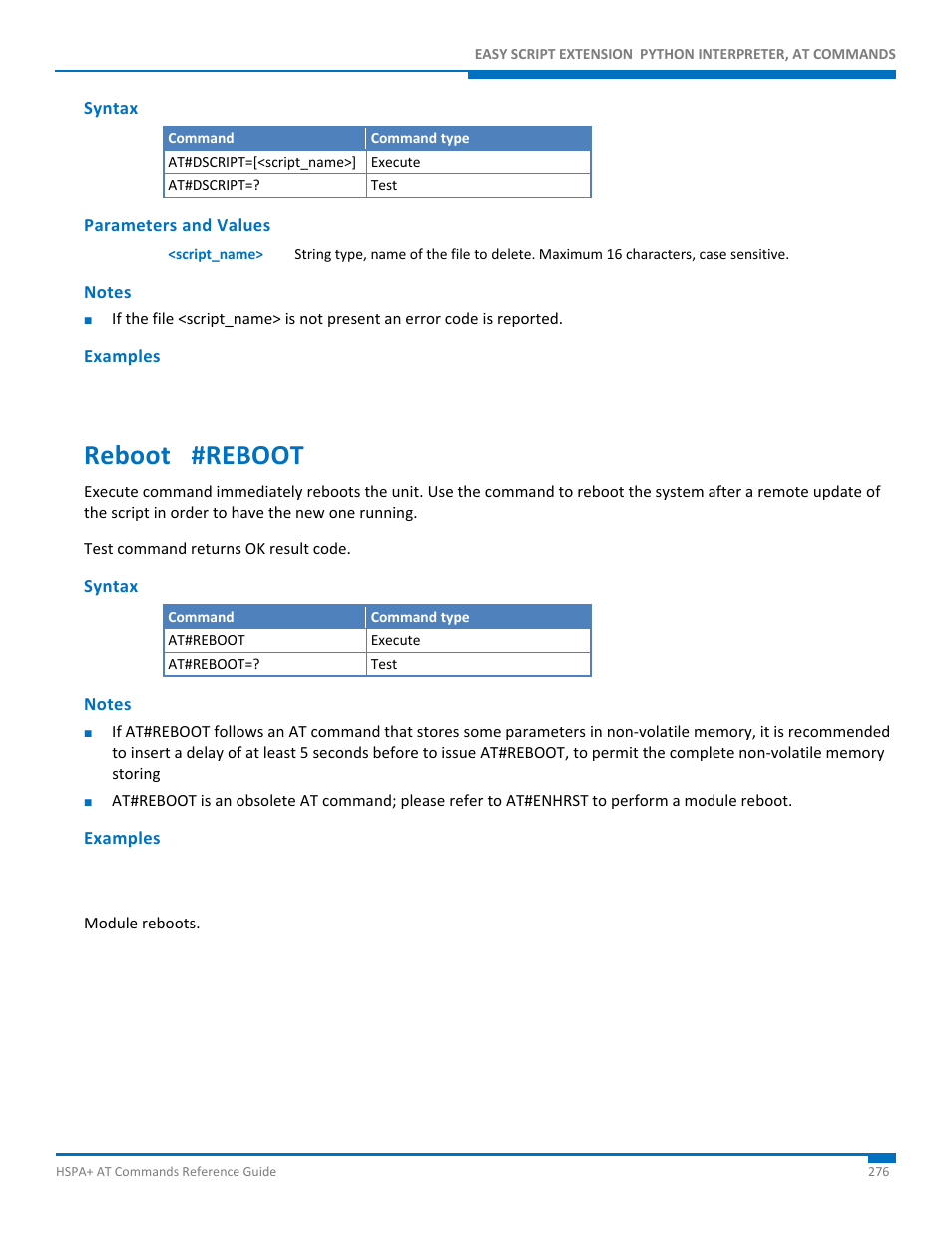 Syntax, Parameters and values, Notes | Examples, Reboot #reboot | Synaccess Networks NP-0801DTM User Manual | Page 276 / 330