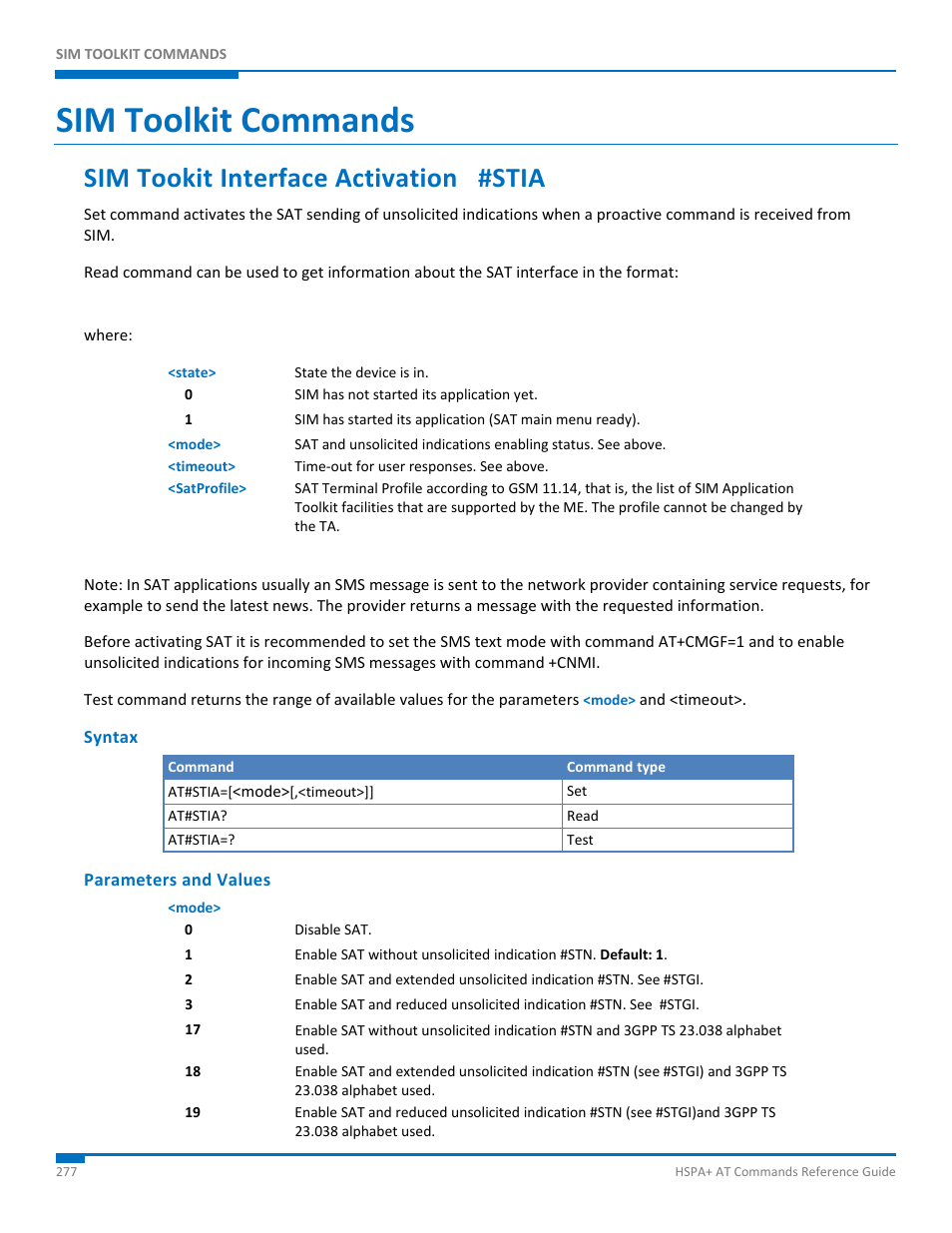 Sim toolkit commands, Sim tookit interface activation #stia, Syntax | Parameters and values | Synaccess Networks NP-0801DTM User Manual | Page 277 / 330
