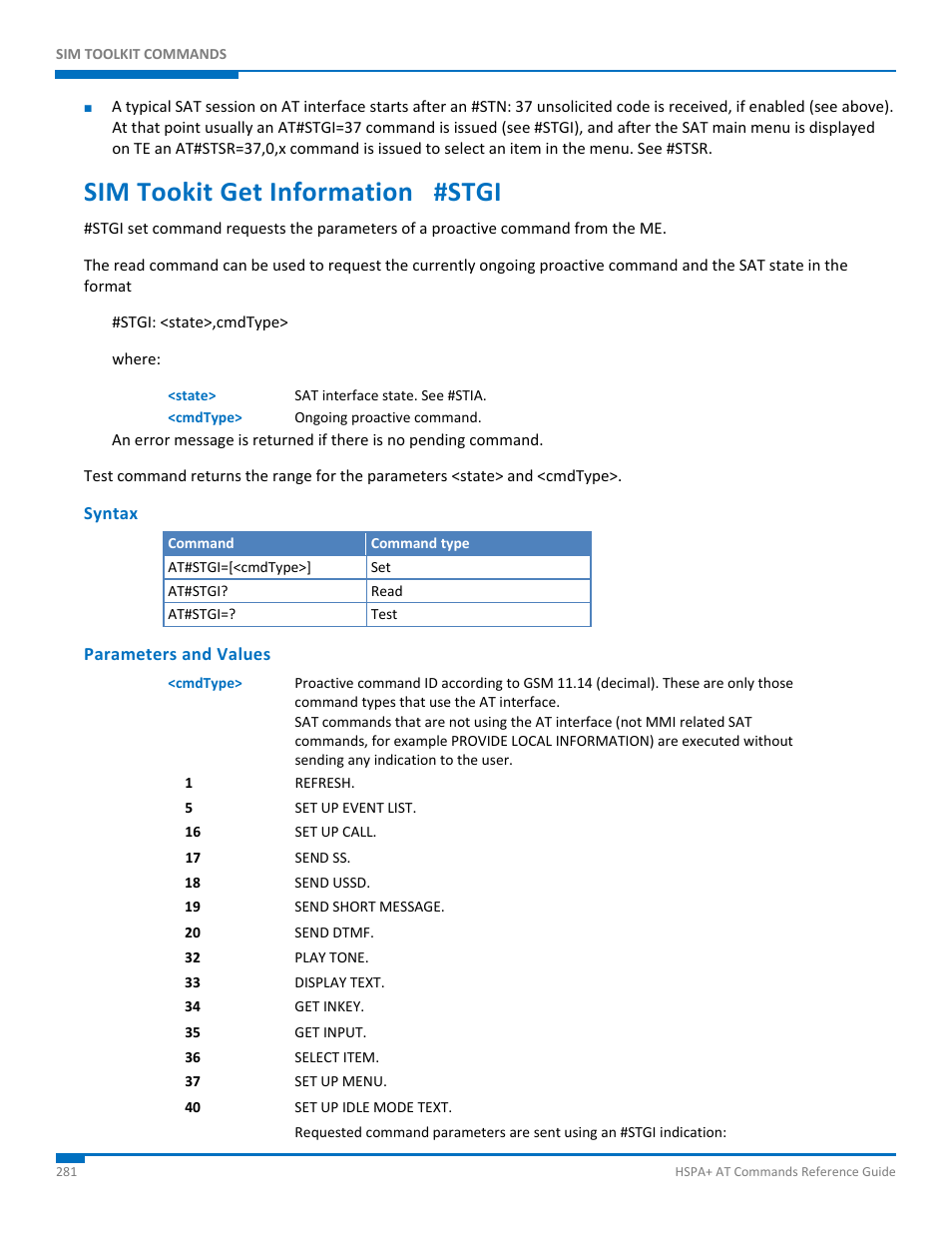 Sim tookit get information #stgi, Syntax, Parameters and values | Synaccess Networks NP-0801DTM User Manual | Page 281 / 330