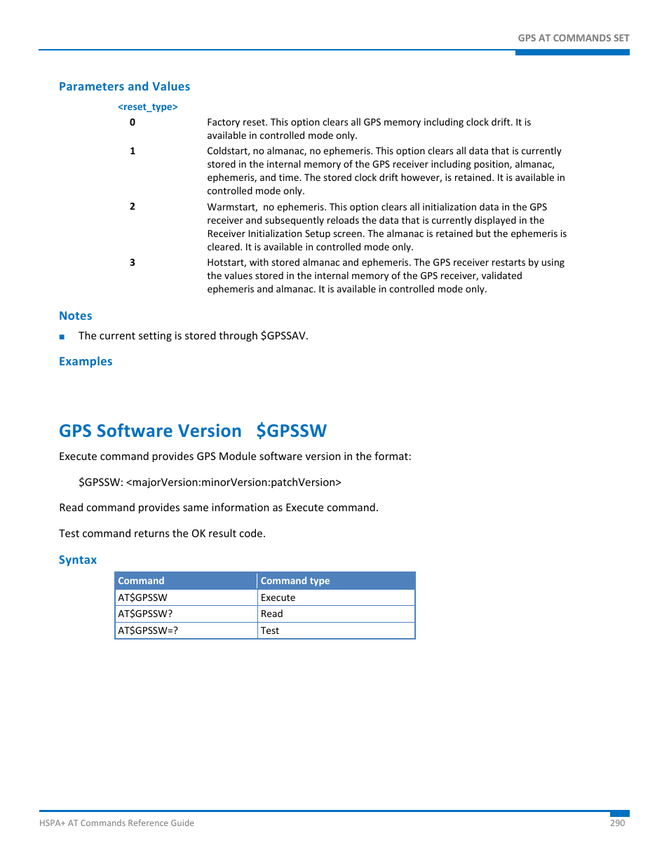 Parameters and values, Notes, Examples | Gps software version $gpssw, Syntax | Synaccess Networks NP-0801DTM User Manual | Page 290 / 330