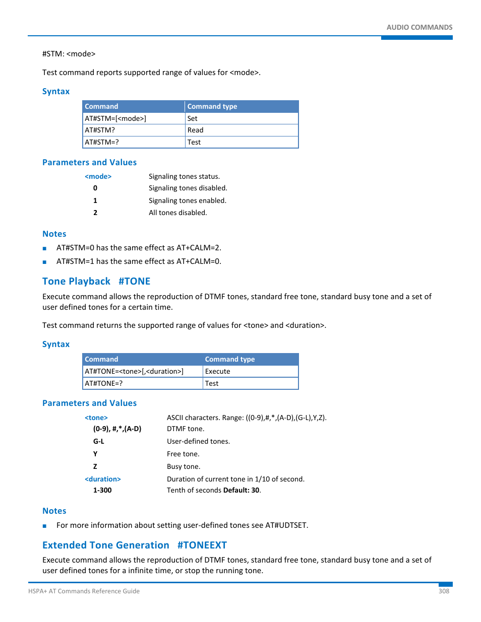 Syntax, Parameters and values, Notes | Tone playback #tone, Extended tone generation #toneext | Synaccess Networks NP-0801DTM User Manual | Page 308 / 330