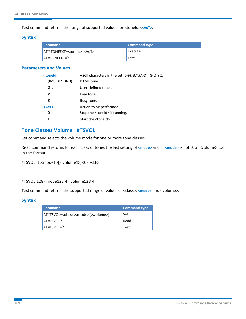 Syntax, Parameters and values, Tone classes volume #tsvol | Synaccess Networks NP-0801DTM User Manual | Page 309 / 330