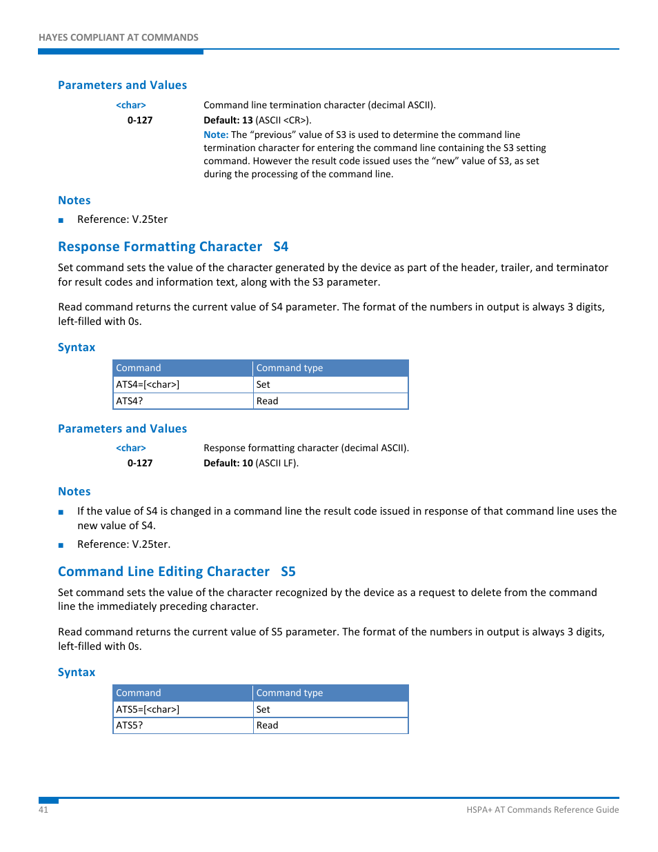 Parameters and values, Notes, Response formatting character s4 | Syntax, Command line editing character s5 | Synaccess Networks NP-0801DTM User Manual | Page 41 / 330