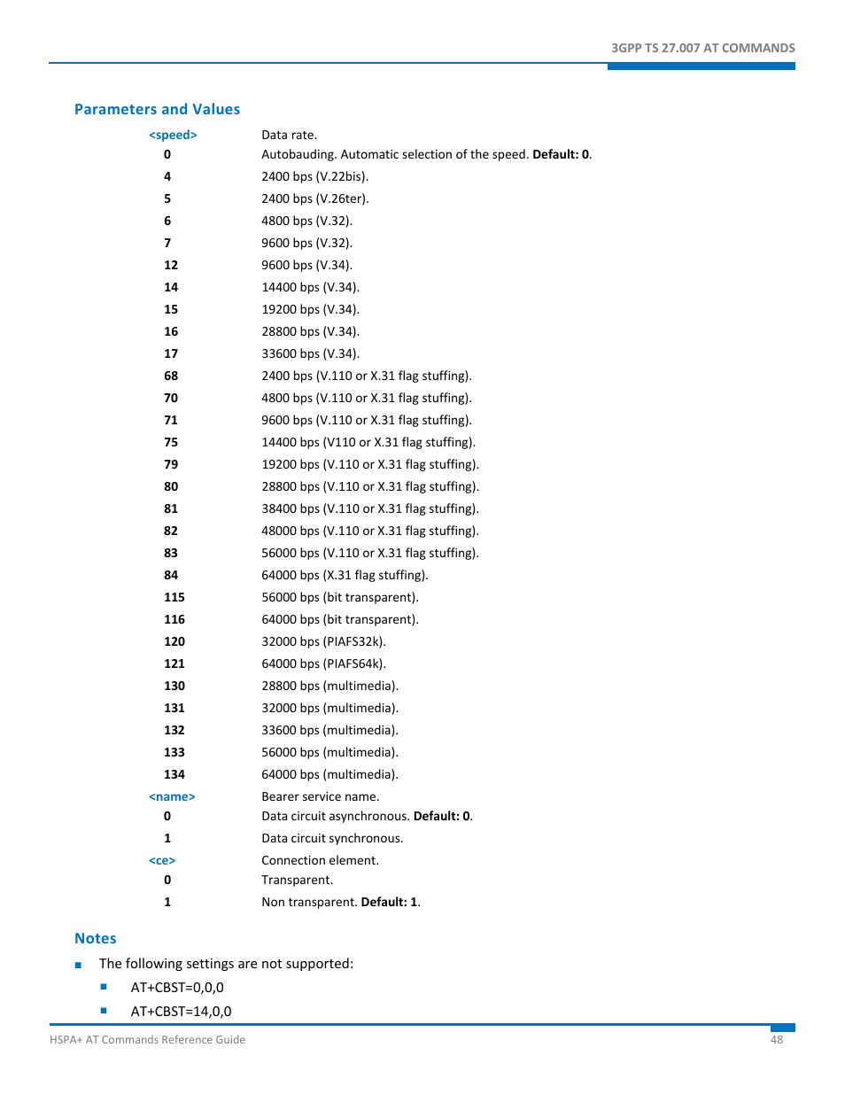 Parameters and values, Notes | Synaccess Networks NP-0801DTM User Manual | Page 48 / 330