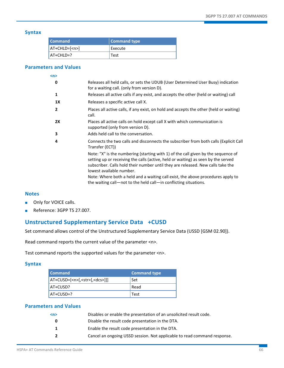 Syntax, Parameters and values, Notes | Unstructured supplementary service data +cusd | Synaccess Networks NP-0801DTM User Manual | Page 66 / 330