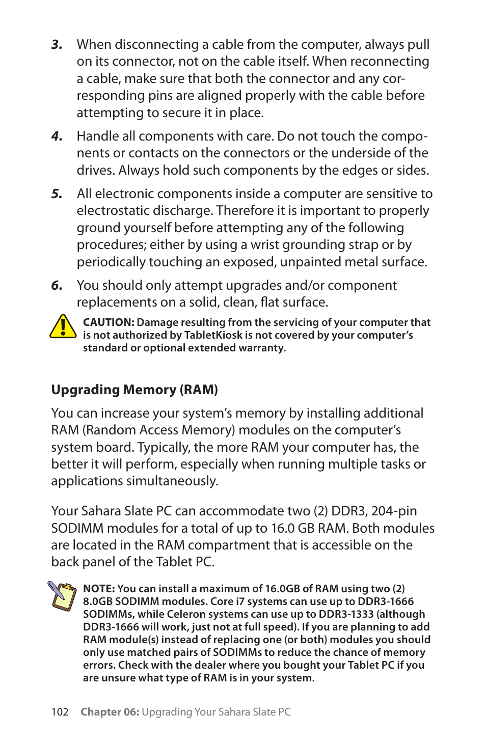 Upgrading memory (ram) | TabletKiosk Sahara Slate PC i575/i535 User Manual | Page 128 / 175