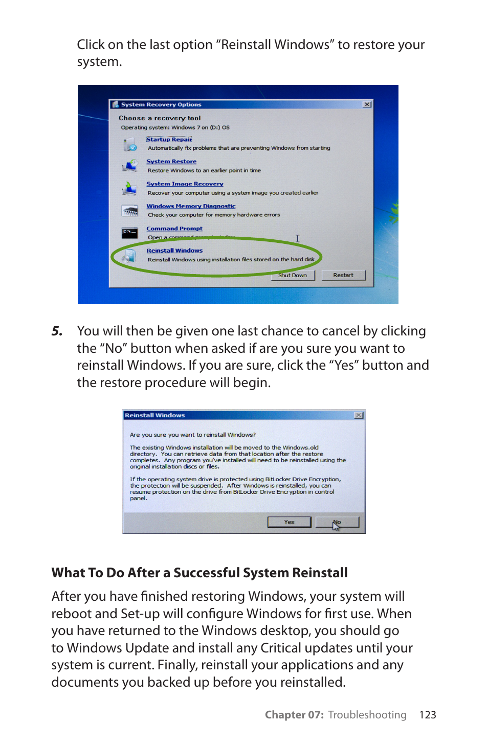 What to do after a successful system reinstall | TabletKiosk Sahara Slate PC i575/i535 User Manual | Page 149 / 175