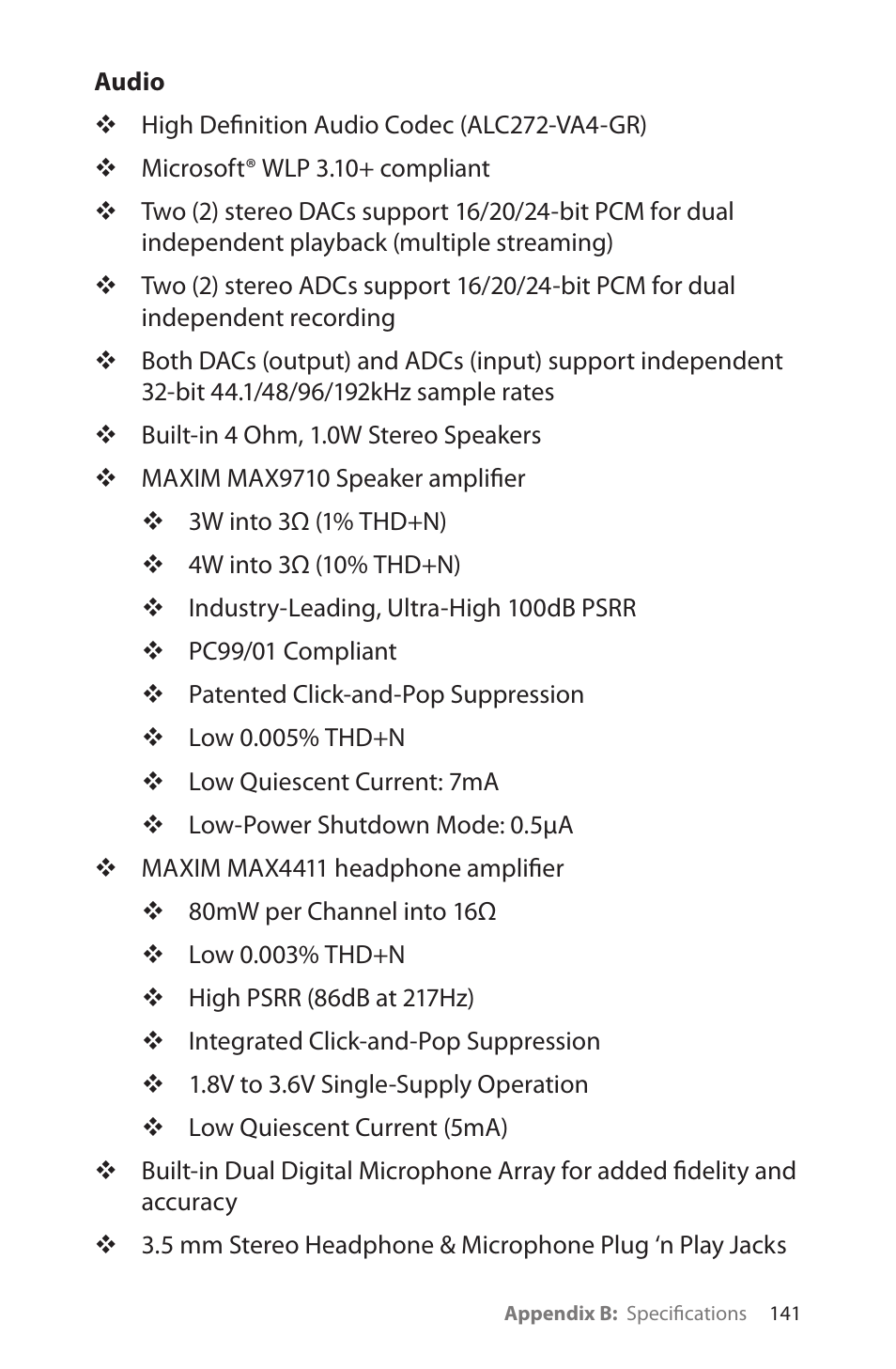 Audio, Audio 141 | TabletKiosk Sahara Slate PC i575/i535 User Manual | Page 167 / 175