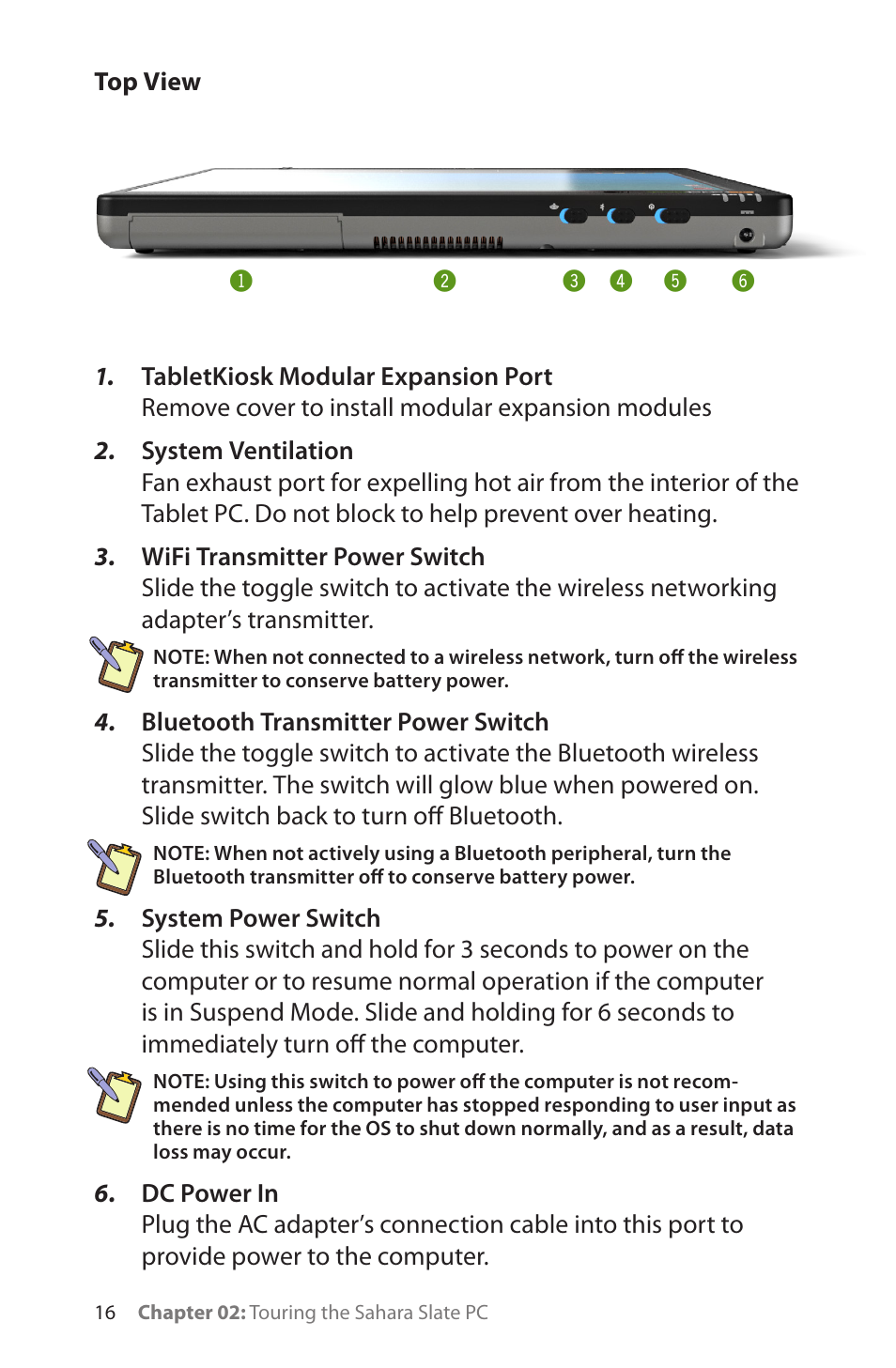 Top view | TabletKiosk Sahara Slate PC i575/i535 User Manual | Page 42 / 175