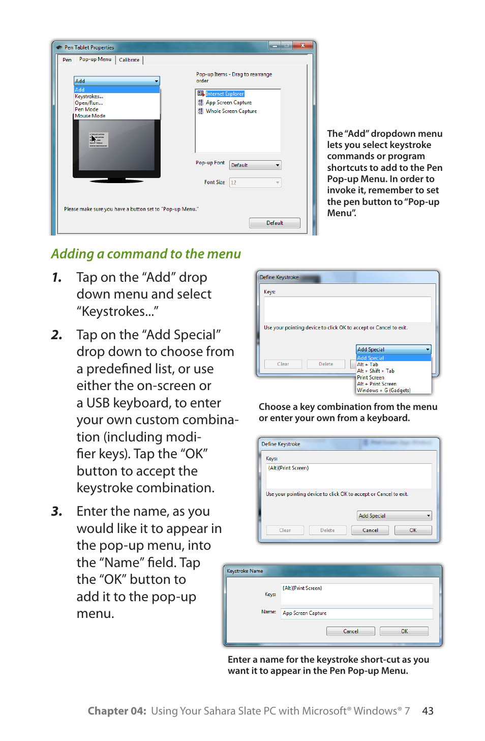 Adding a command to the menu | TabletKiosk Sahara Slate PC i575/i535 User Manual | Page 69 / 175