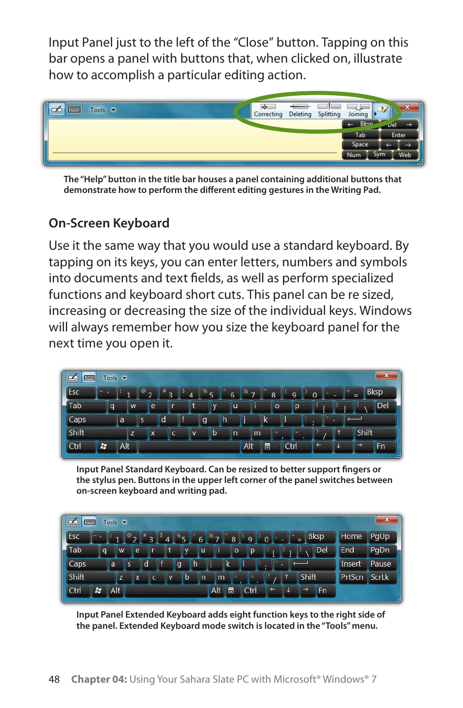 On-screen keyboard | TabletKiosk Sahara Slate PC i575/i535 User Manual | Page 74 / 175