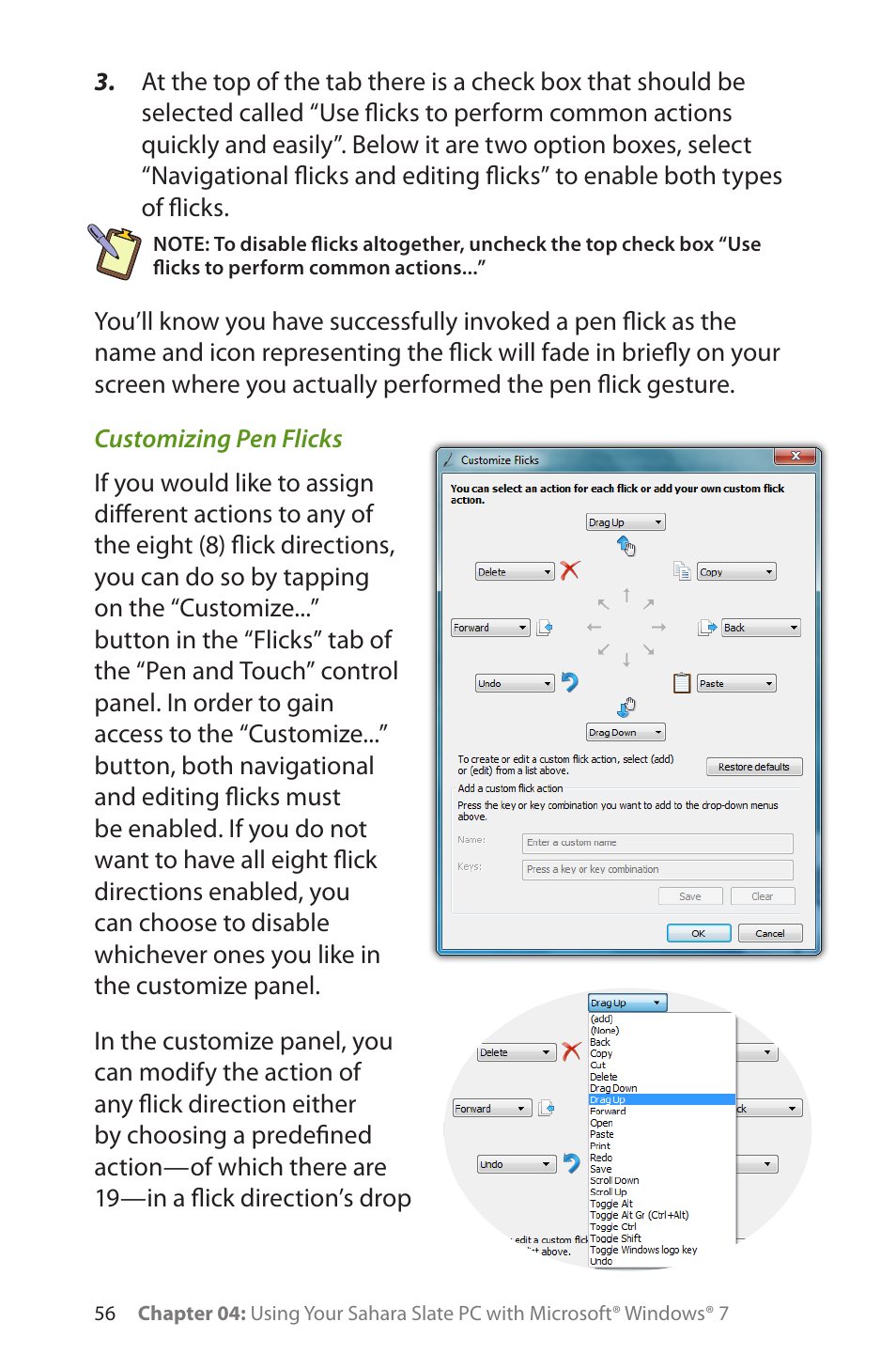 Customizing pen flicks | TabletKiosk Sahara Slate PC i575/i535 User Manual | Page 82 / 175