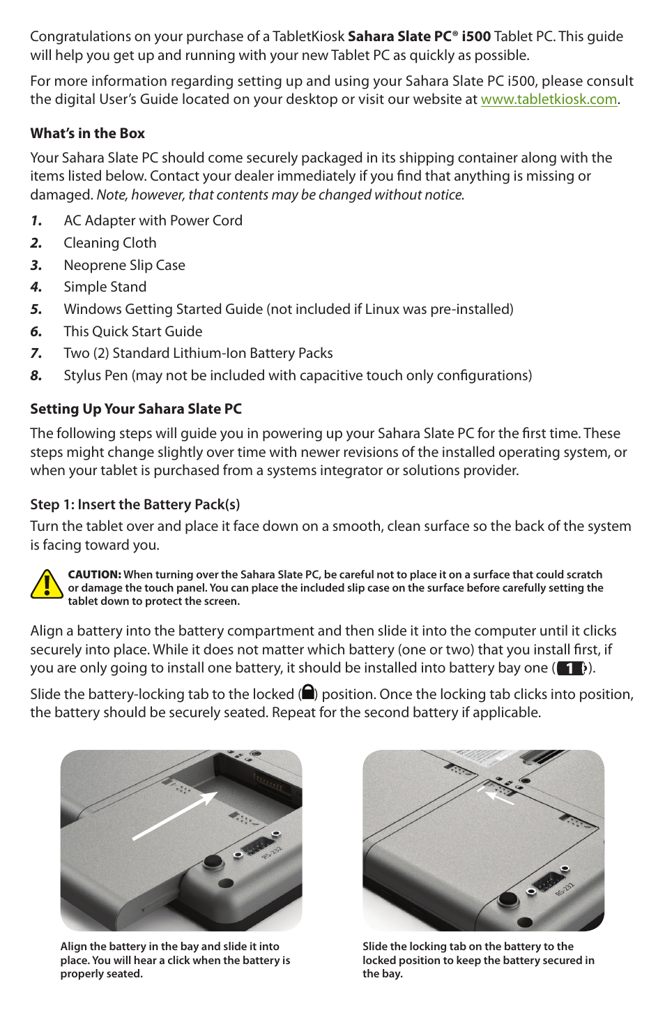 TabletKiosk Sahara Slate PC i575/i535 User Manual | Page 2 / 12