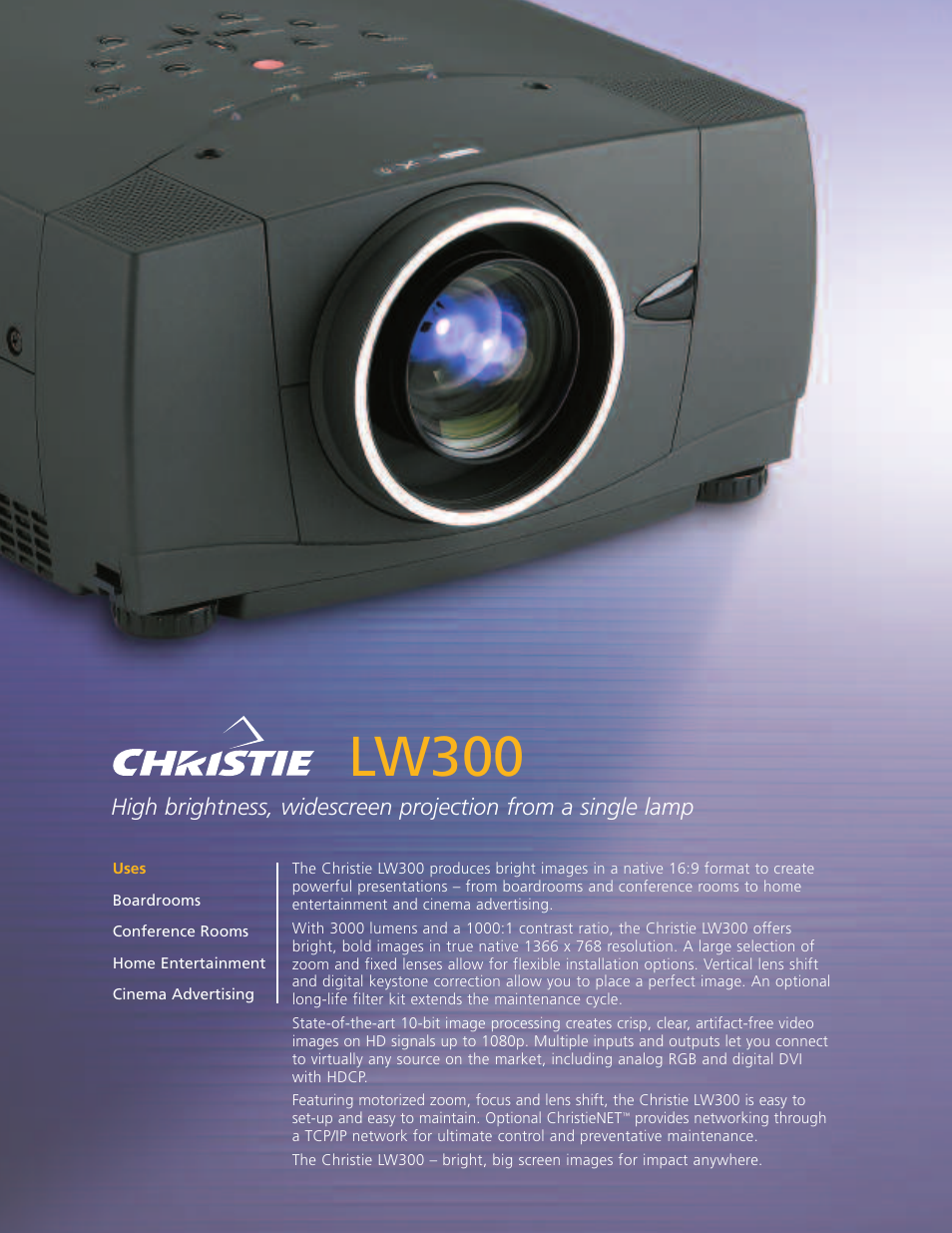 Christie Digital Systems Christie LW300 User Manual | 2 pages