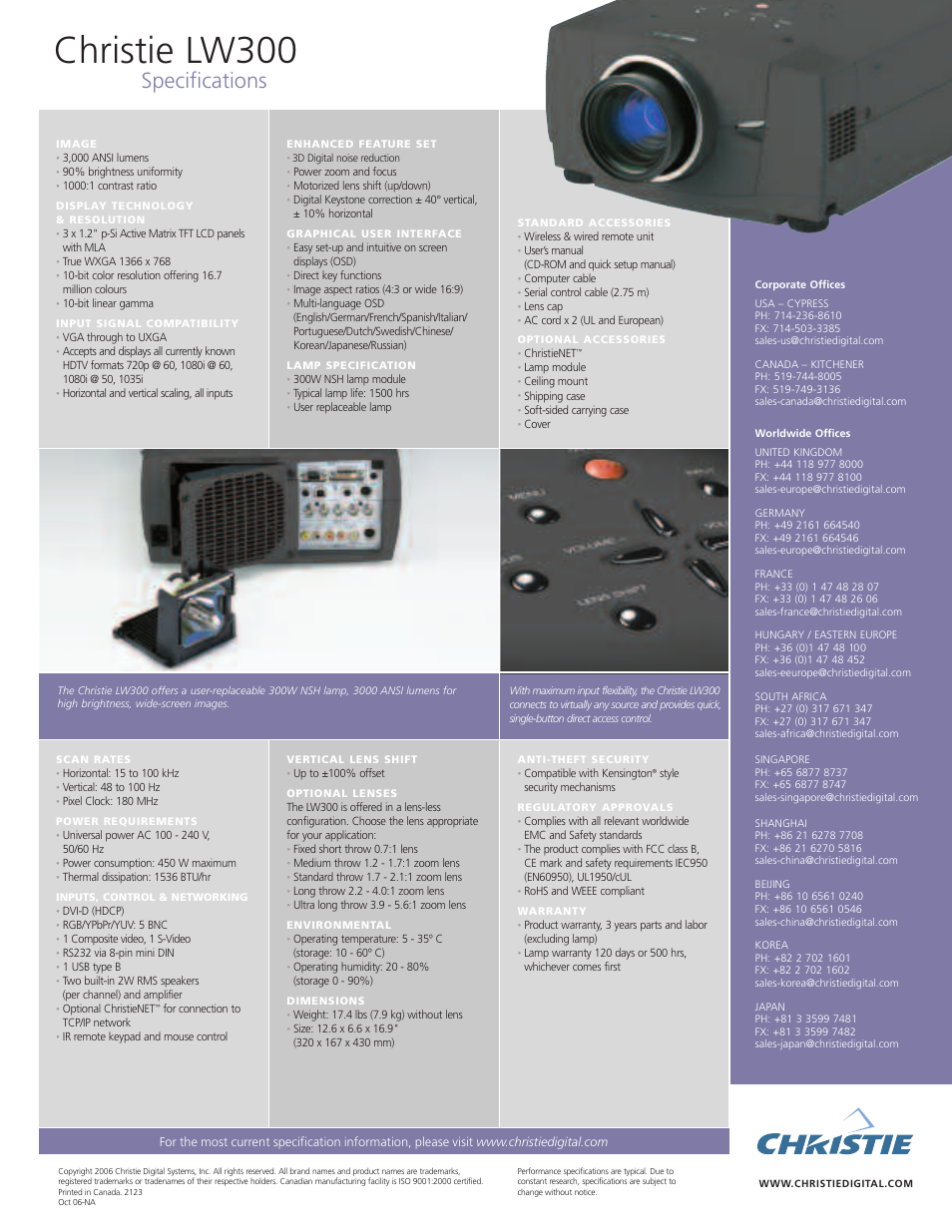 Christie lw300, Specifications | Christie Digital Systems Christie LW300 User Manual | Page 2 / 2