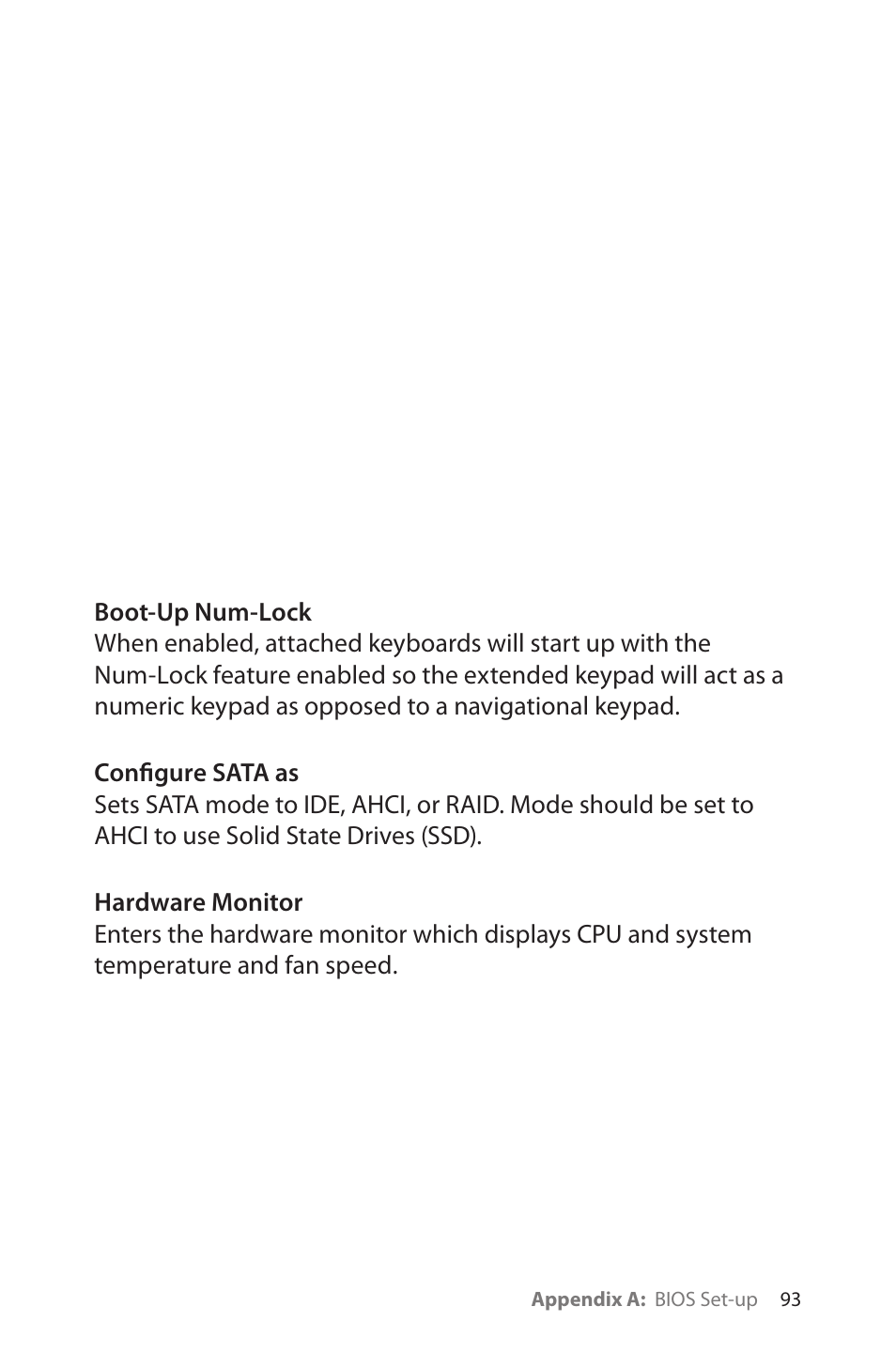 Boot-up num-lock, Configure sata as, Hardware monitor | TabletKiosk eo a7400 User Manual | Page 111 / 128