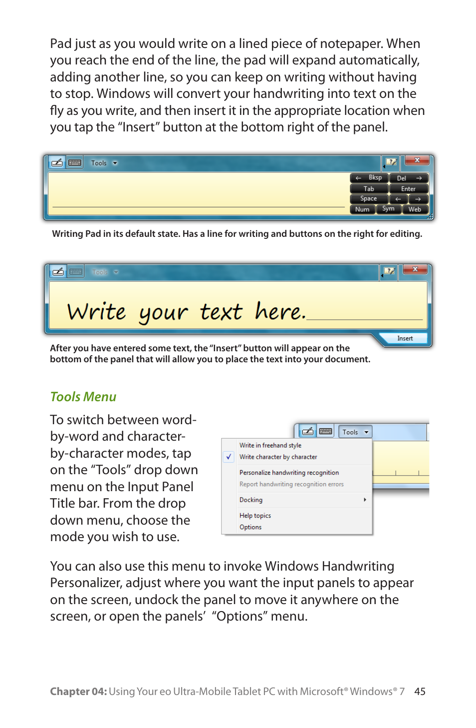 Tools menu | TabletKiosk eo a7400 User Manual | Page 63 / 128