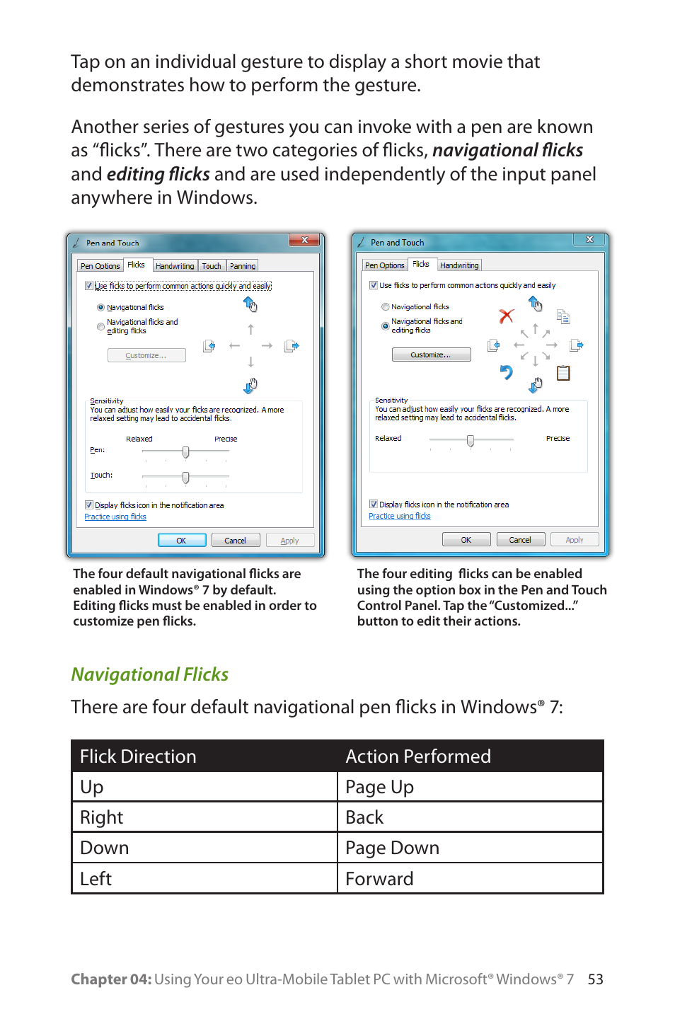 Navigational flicks | TabletKiosk eo a7400 User Manual | Page 71 / 128