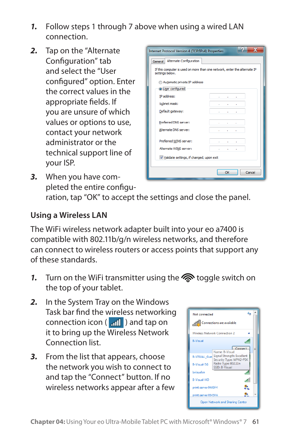 Using a wireless lan | TabletKiosk eo a7400 User Manual | Page 79 / 128