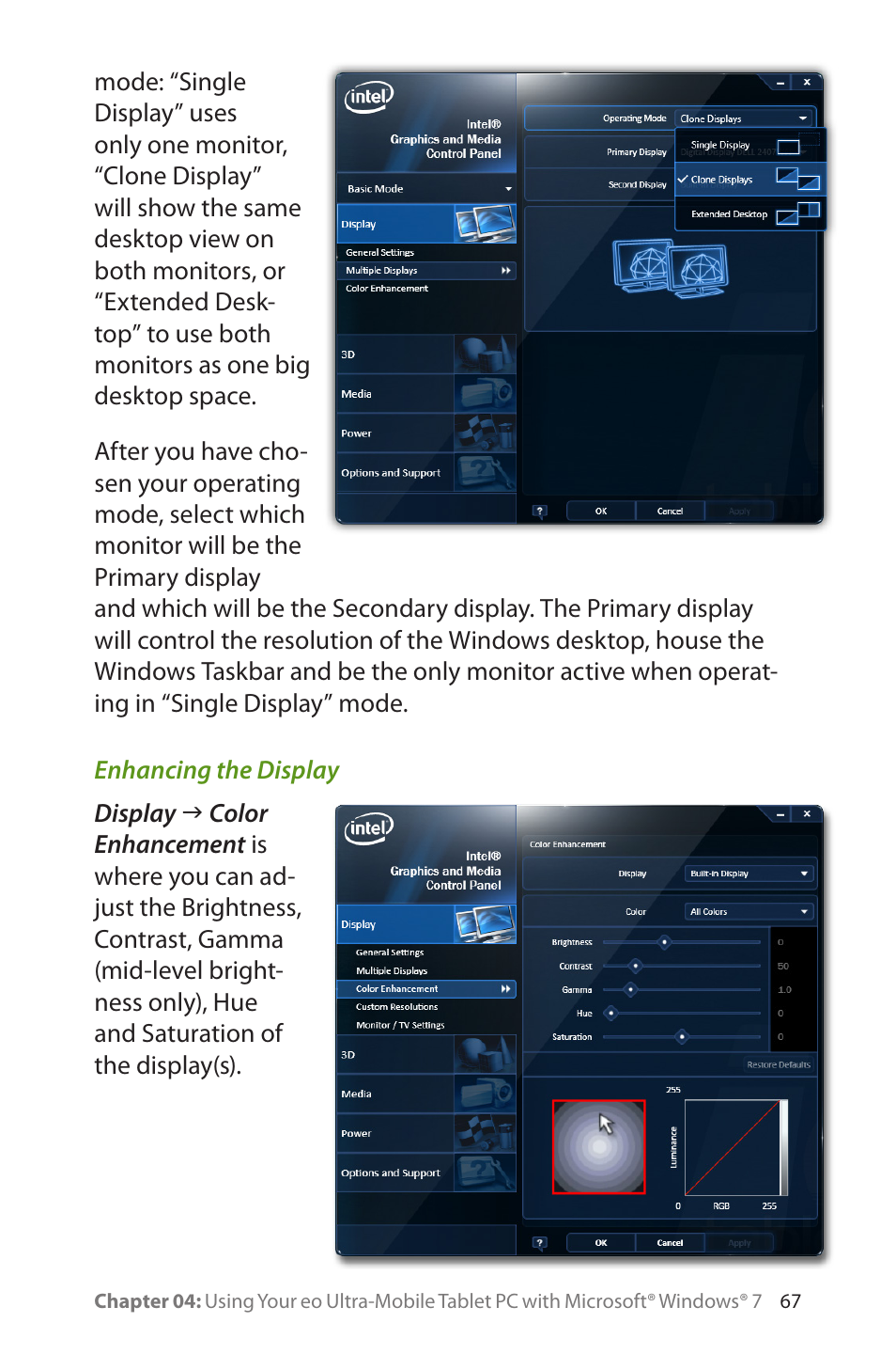 Enhancing the display | TabletKiosk eo a7400 User Manual | Page 85 / 128