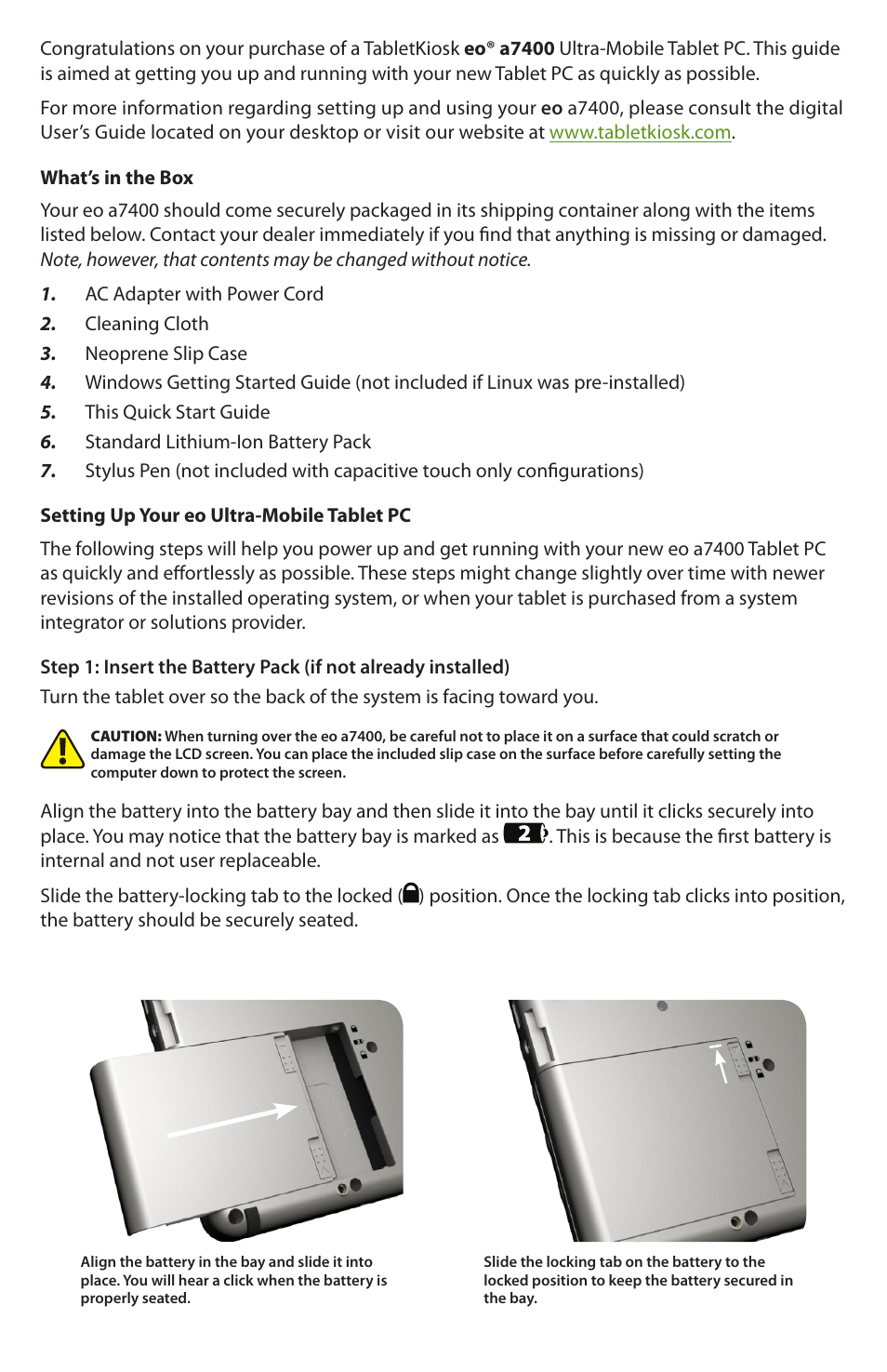 TabletKiosk eo a7400 User Manual | Page 2 / 12