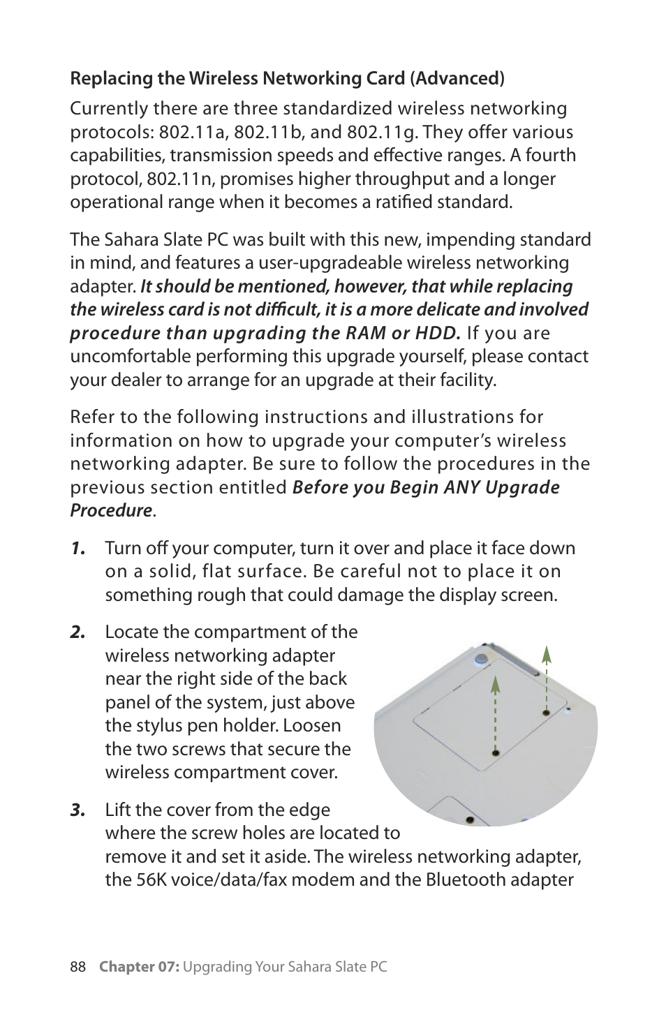 Replacing the wireless networking card (advanced) | TabletKiosk Sahara Slate PC i400 Series User Manual | Page 103 / 124