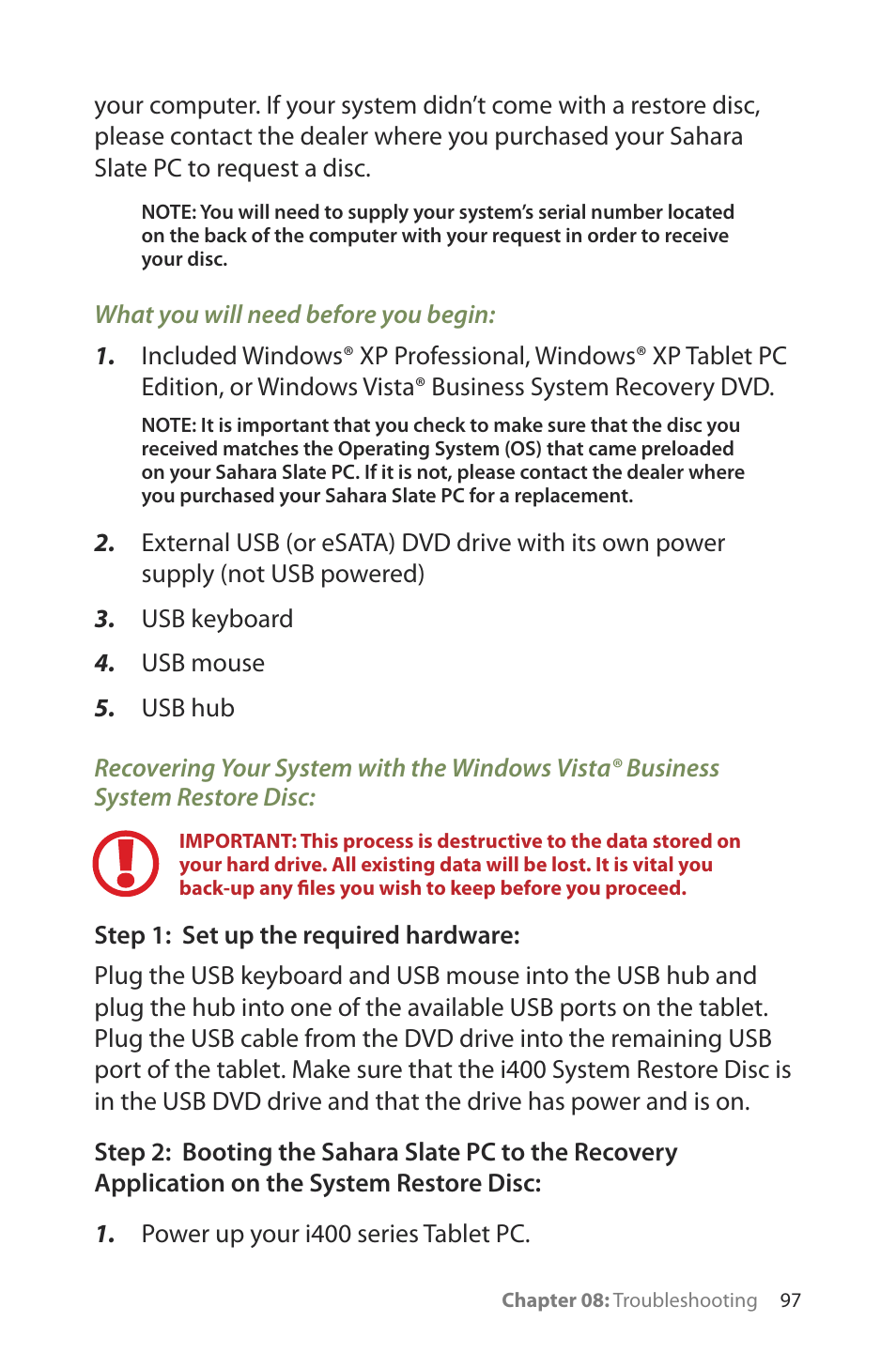 TabletKiosk Sahara Slate PC i400 Series User Manual | Page 112 / 124