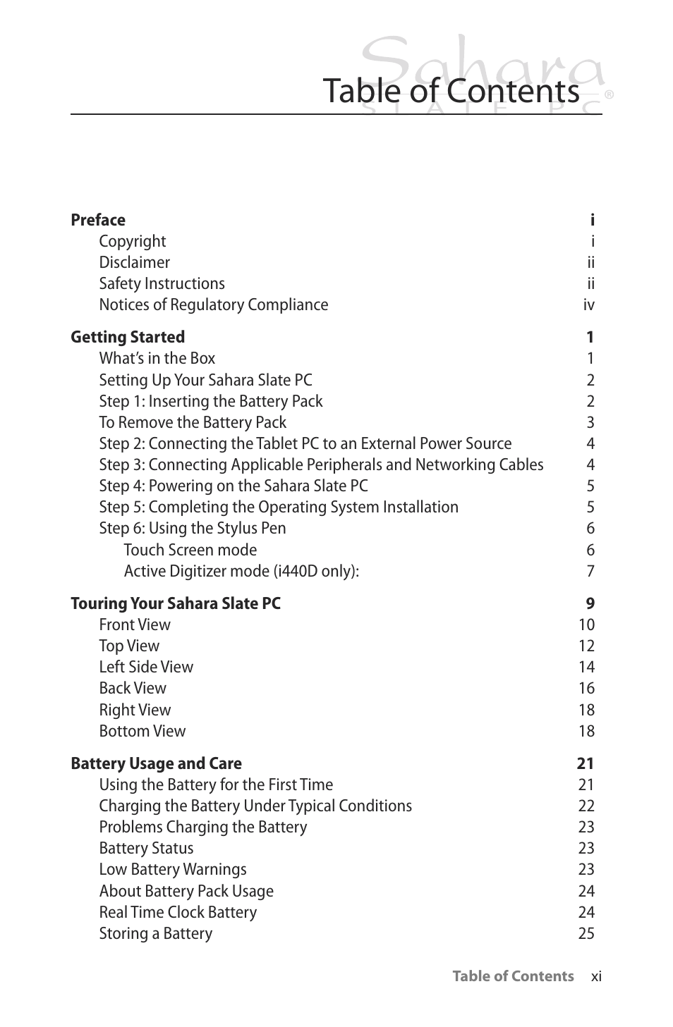 TabletKiosk Sahara Slate PC i400 Series User Manual | Page 12 / 124