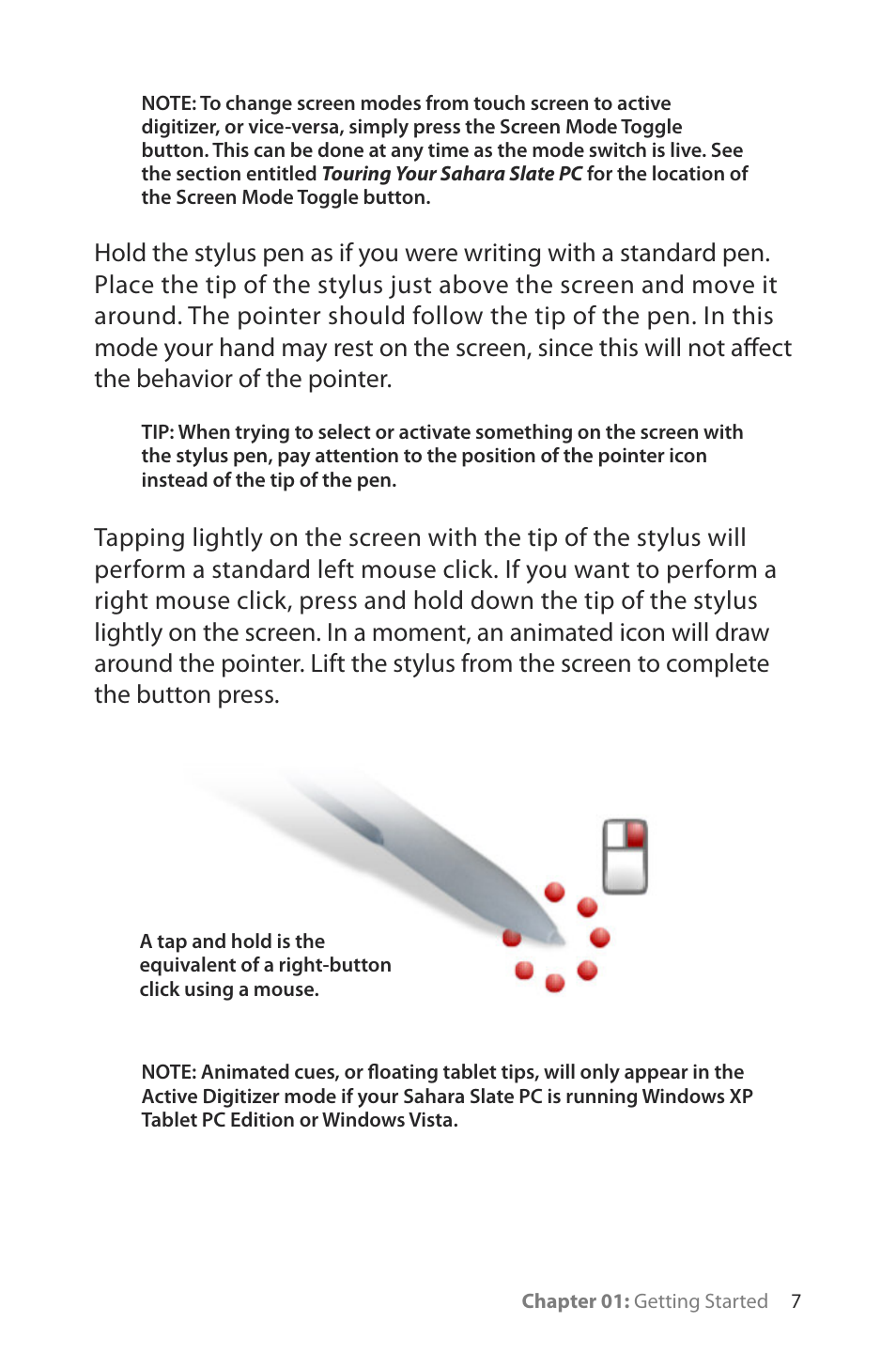 Active digitizer mode (i440d only) | TabletKiosk Sahara Slate PC i400 Series User Manual | Page 22 / 124