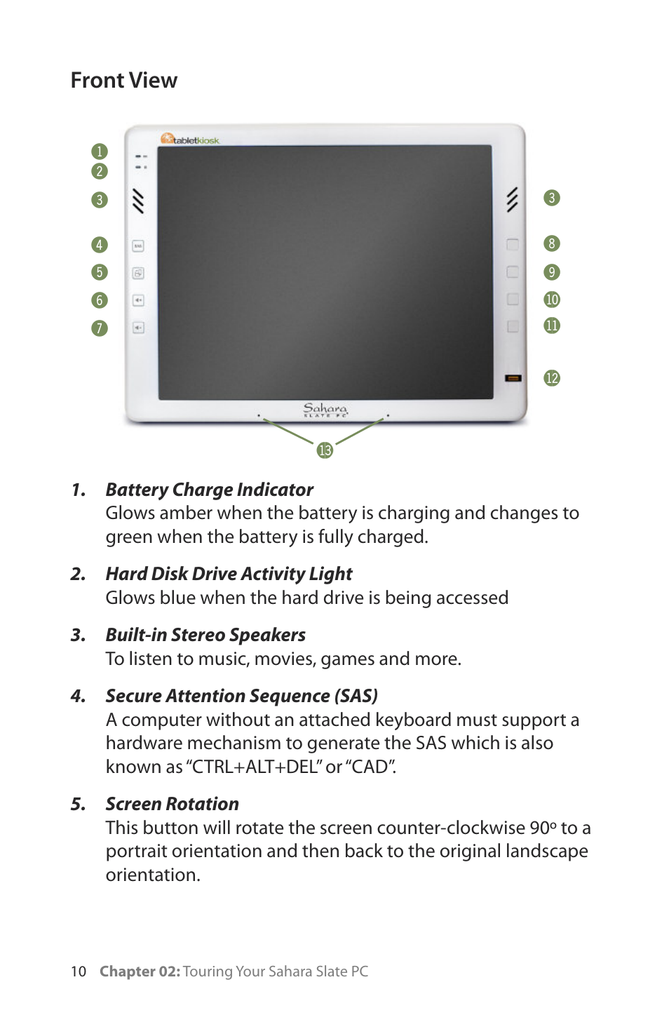 Front view, Bl bm bn bo | TabletKiosk Sahara Slate PC i400 Series User Manual | Page 25 / 124