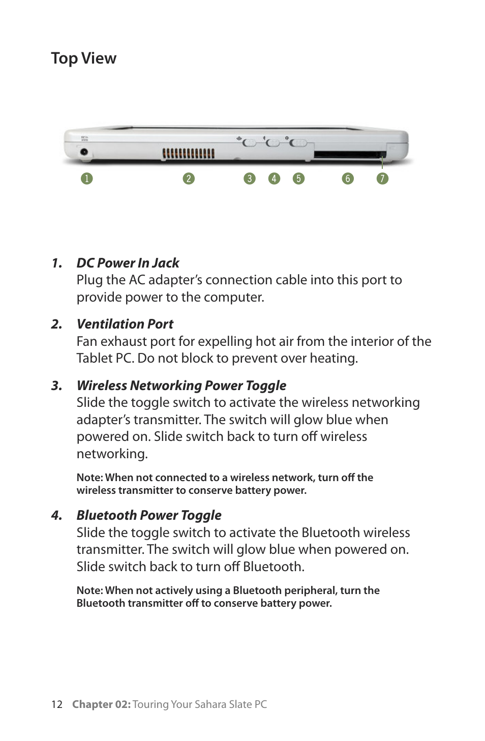Top view | TabletKiosk Sahara Slate PC i400 Series User Manual | Page 27 / 124