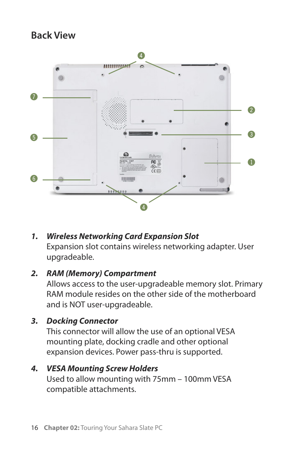 Back view | TabletKiosk Sahara Slate PC i400 Series User Manual | Page 31 / 124