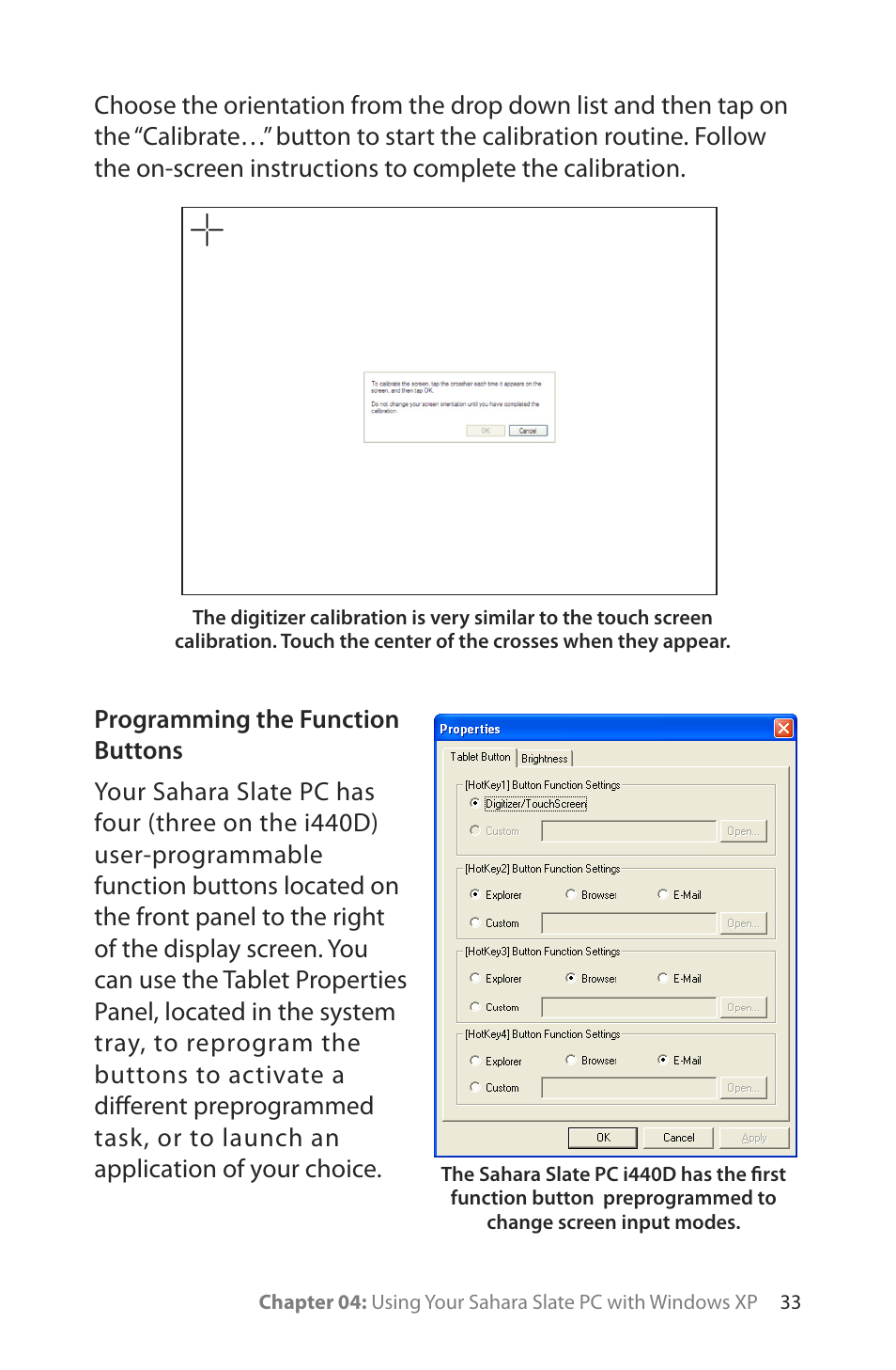 Programming the function buttons | TabletKiosk Sahara Slate PC i400 Series User Manual | Page 48 / 124