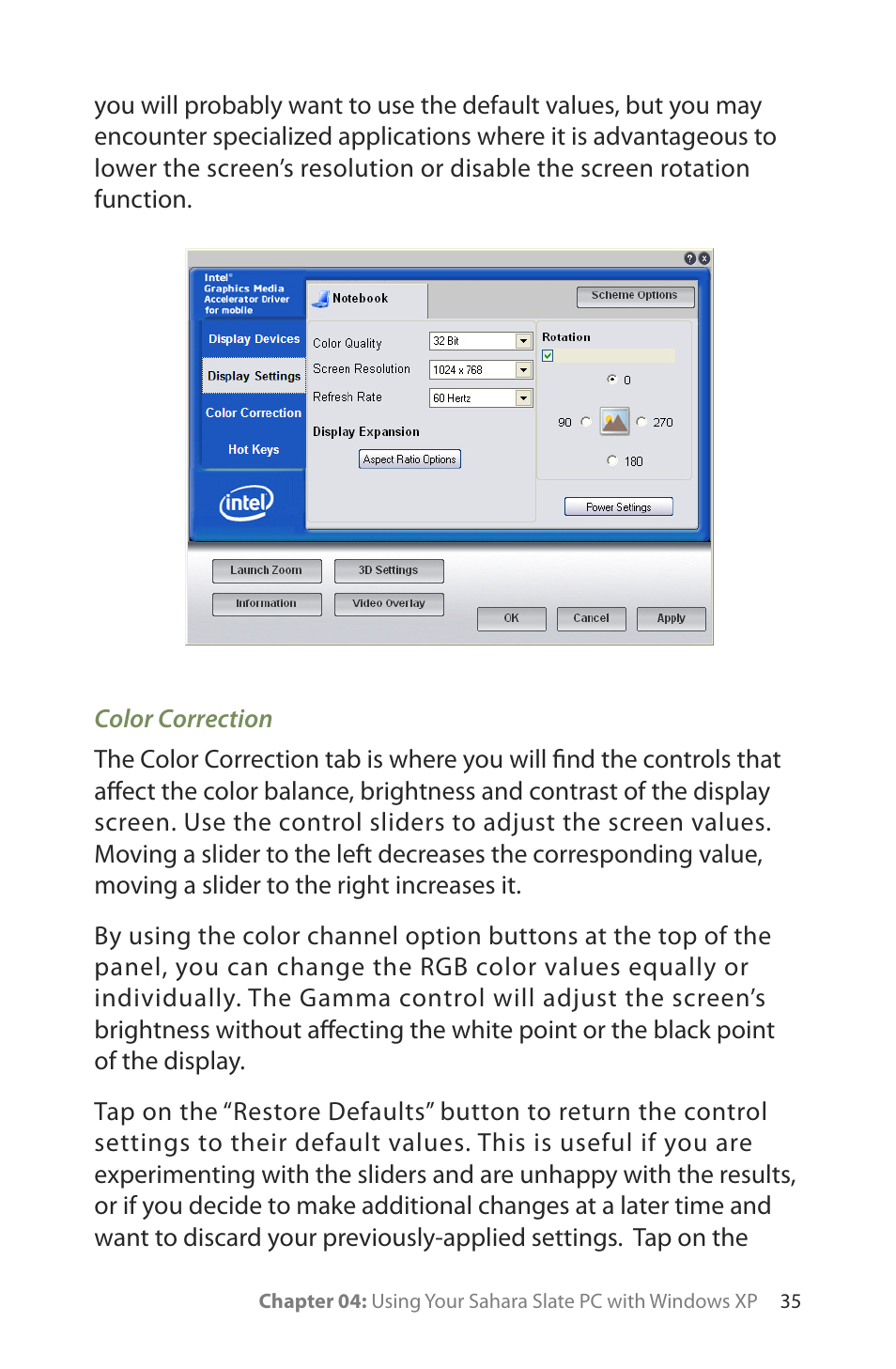 Color correction | TabletKiosk Sahara Slate PC i400 Series User Manual | Page 50 / 124