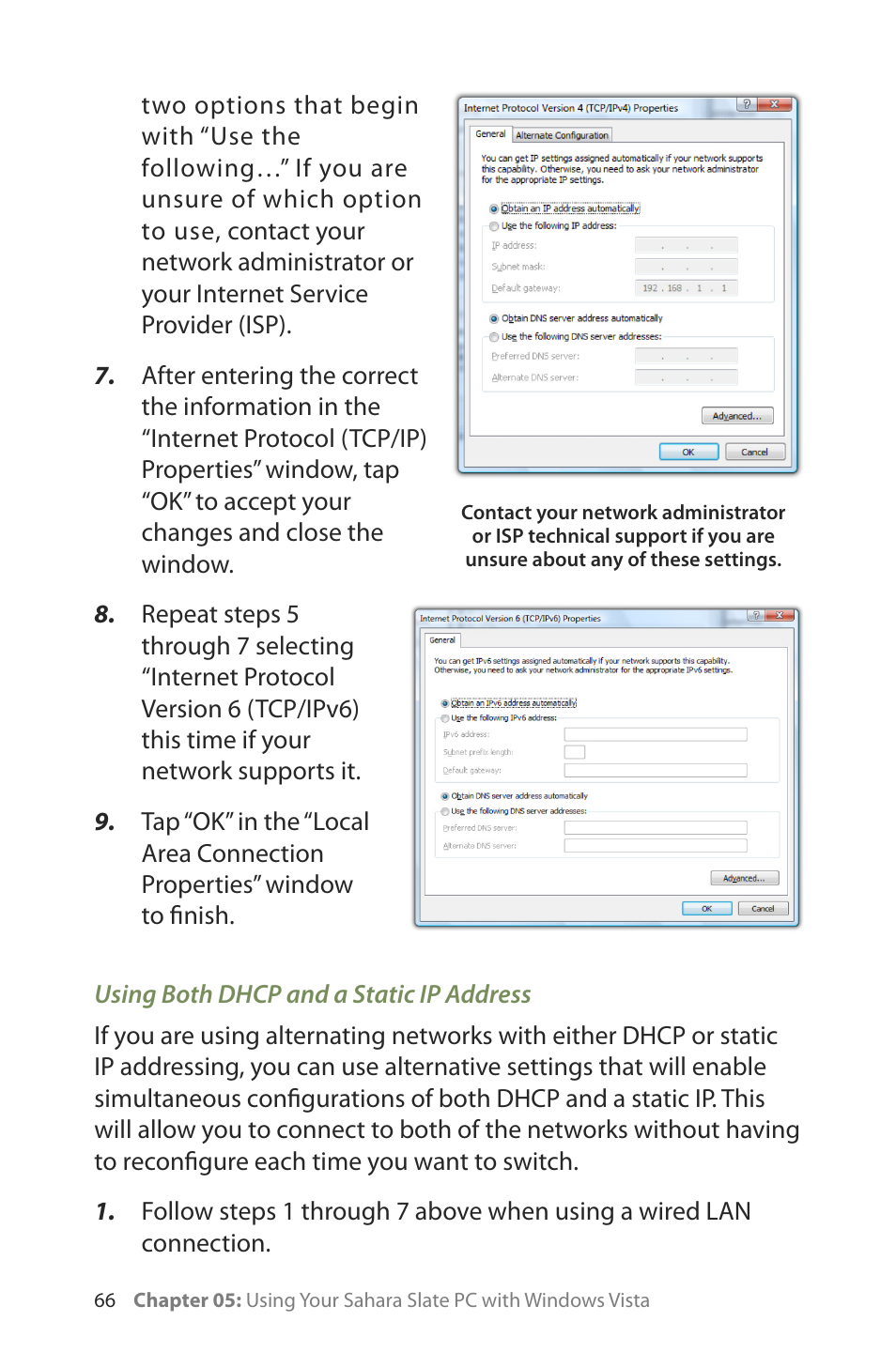 Using both dhcp and a static ip address | TabletKiosk Sahara Slate PC i400 Series User Manual | Page 81 / 124