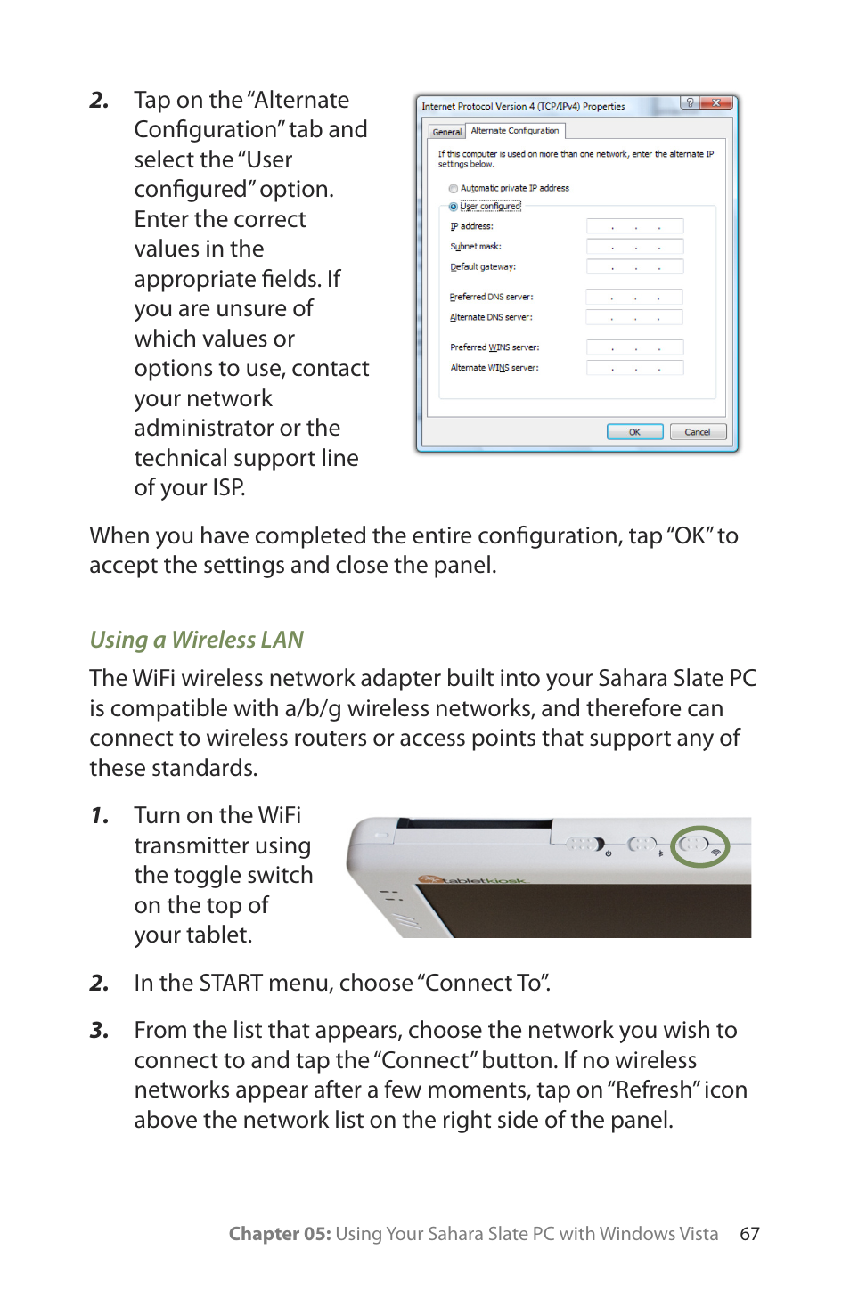 Using a wireless lan | TabletKiosk Sahara Slate PC i400 Series User Manual | Page 82 / 124