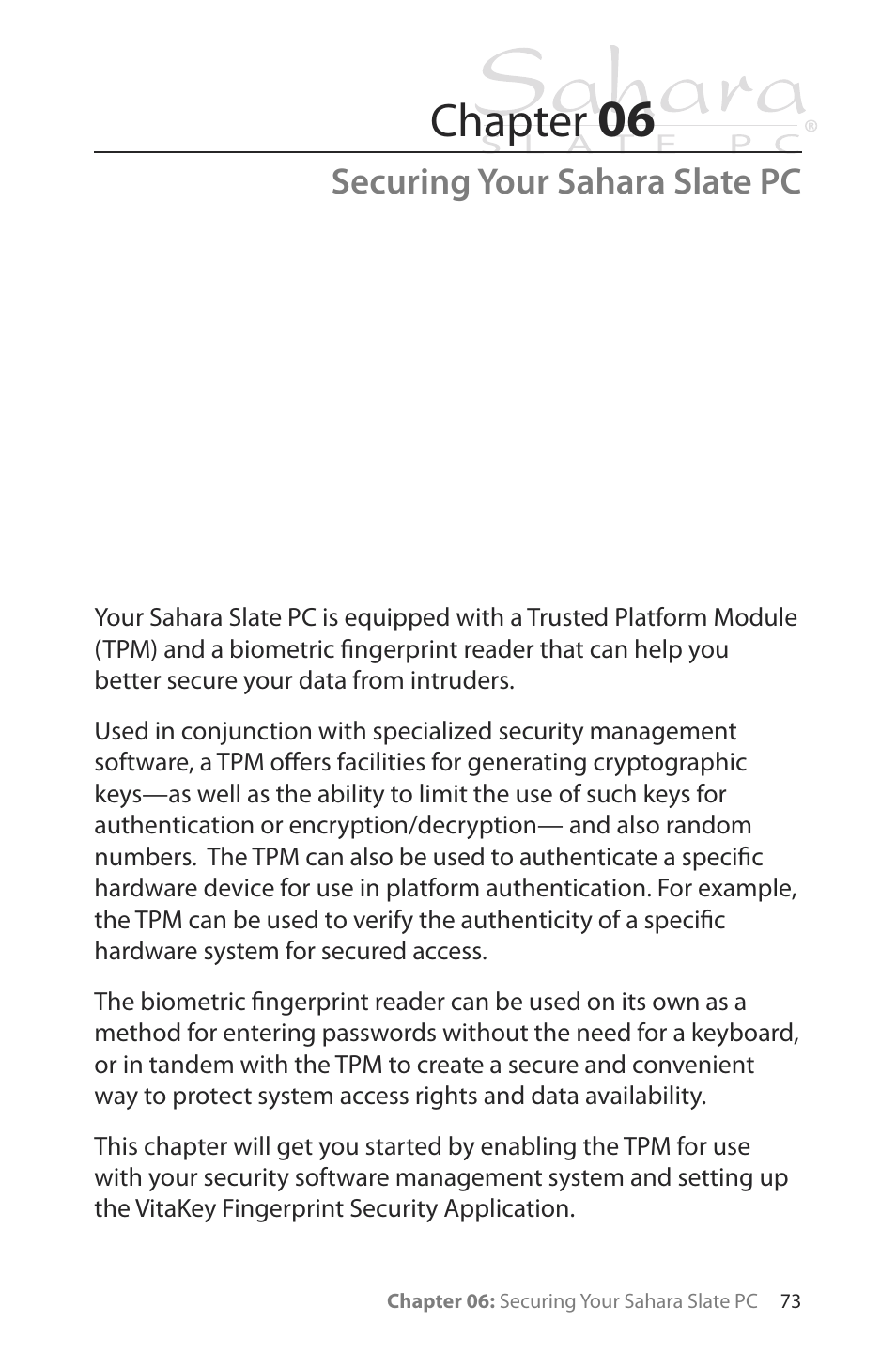 Securing your sahara slate pc, Chapter | TabletKiosk Sahara Slate PC i400 Series User Manual | Page 88 / 124