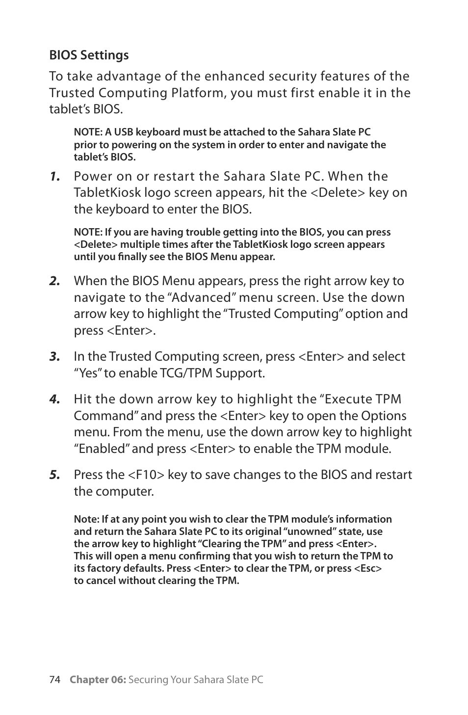 Bios settings | TabletKiosk Sahara Slate PC i400 Series User Manual | Page 89 / 124