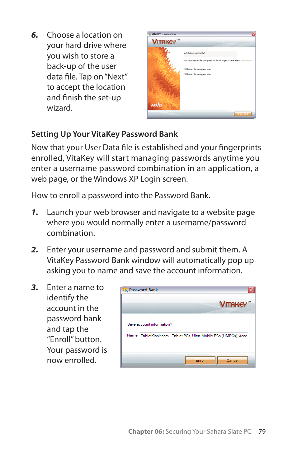 Setting up your vitakey password bank | TabletKiosk Sahara Slate PC i400 Series User Manual | Page 94 / 124