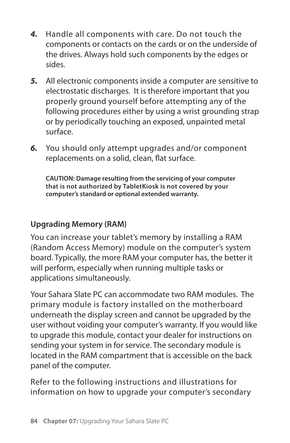 Upgrading memory (ram) | TabletKiosk Sahara Slate PC i400 Series User Manual | Page 99 / 124