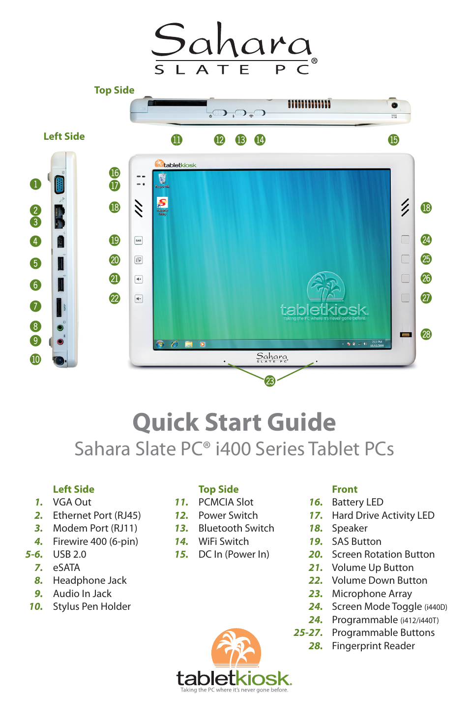 TabletKiosk Sahara Slate PC i400 Series User Manual | 8 pages